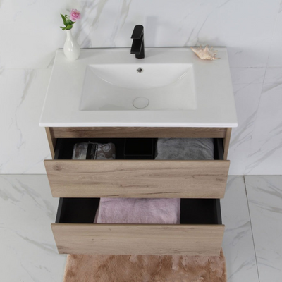 AULIC MAX WHITE OAK 750MM SINGLE BOWL WALL HUNG VANITY