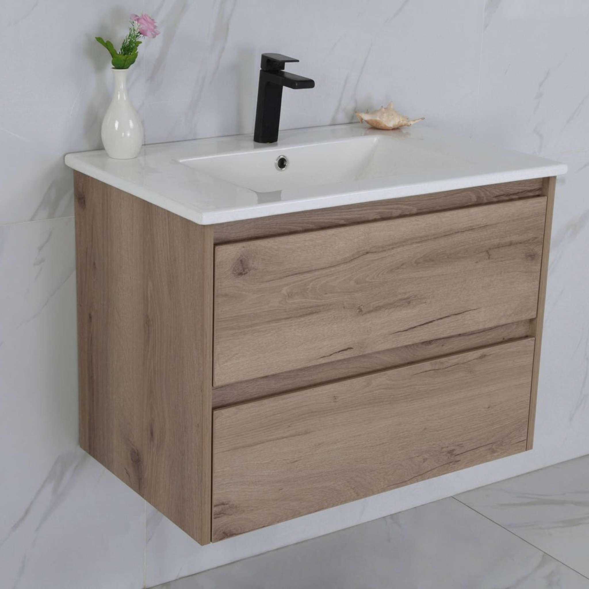 AULIC MAX WHITE OAK 750MM SINGLE BOWL WALL HUNG VANITY