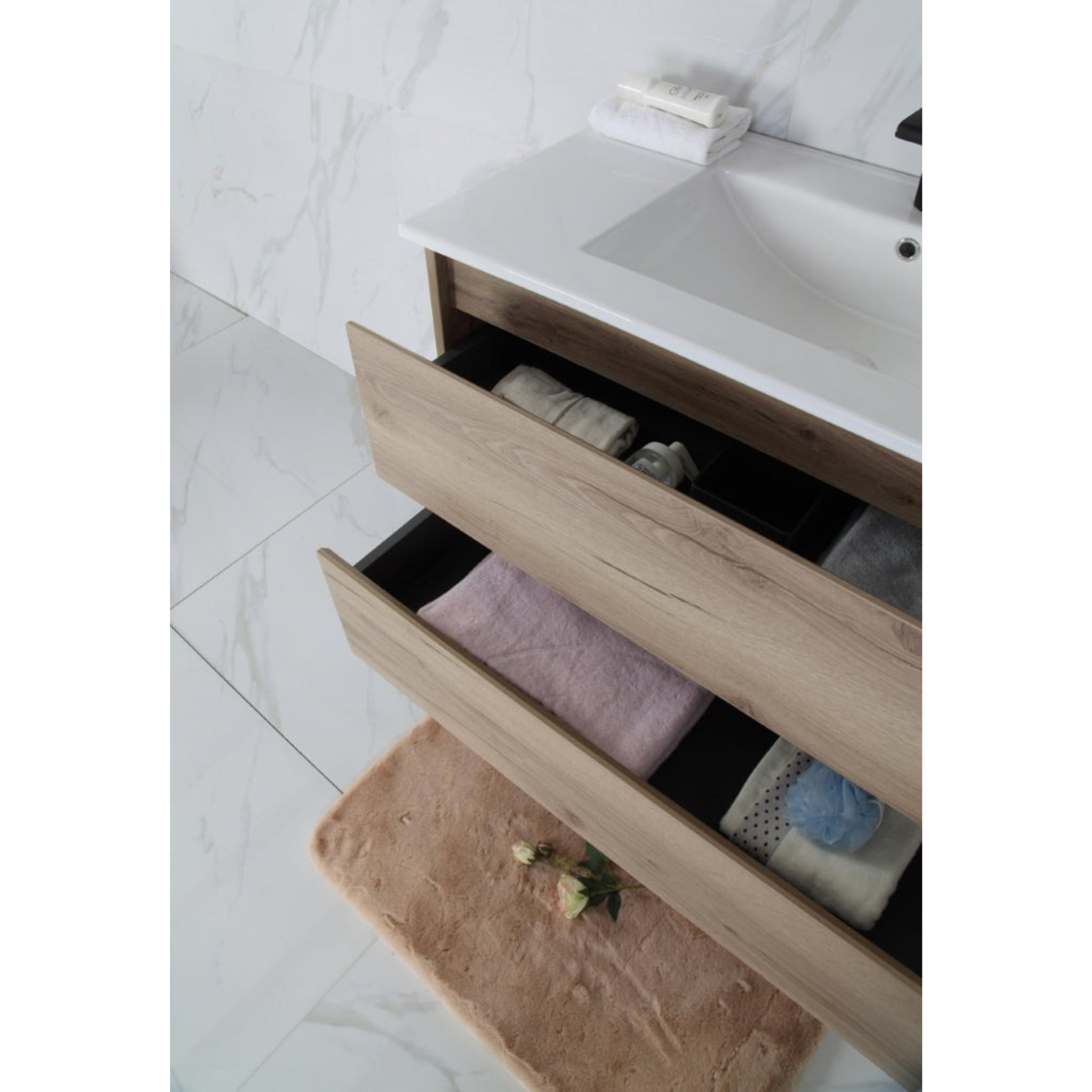 AULIC MAX WHITE OAK 900MM SINGLE BOWL WALL HUNG VANITY