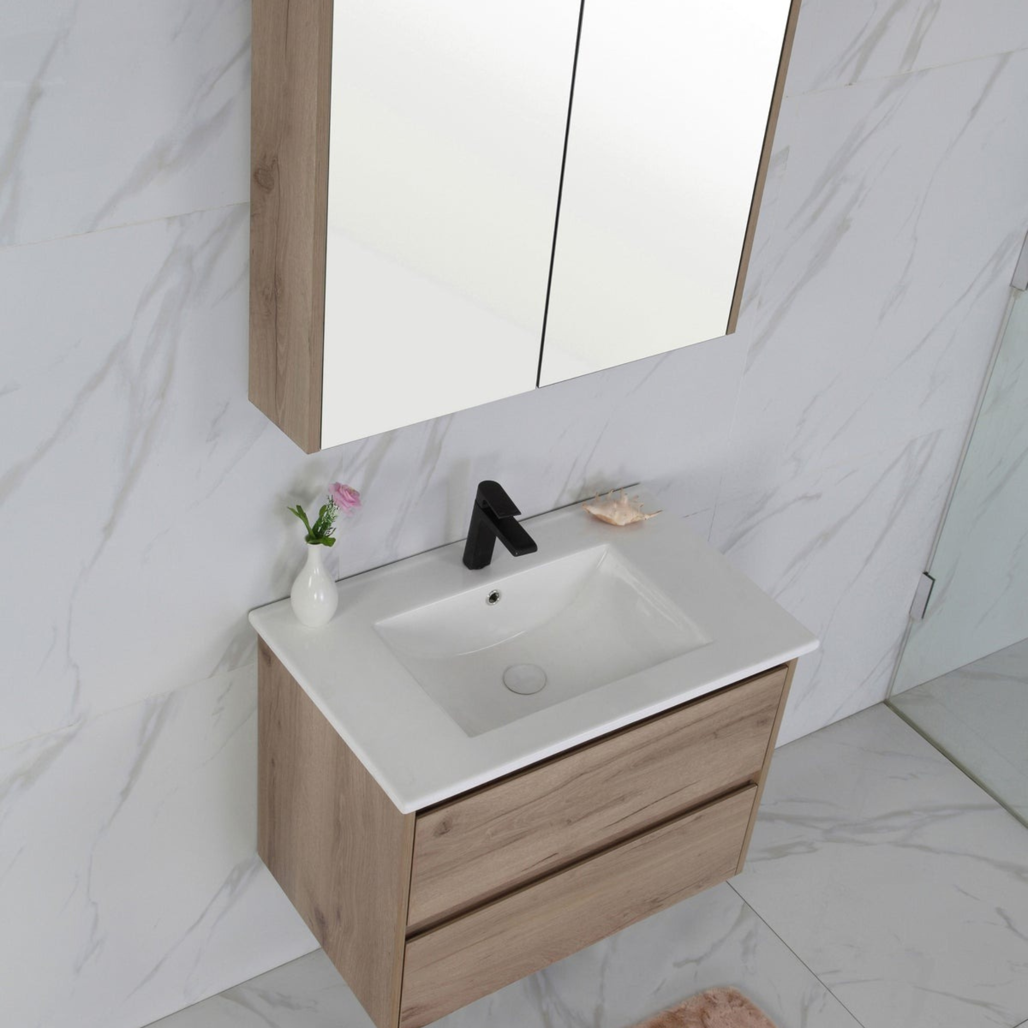 AULIC MAX WHITE OAK 750MM SINGLE BOWL WALL HUNG VANITY