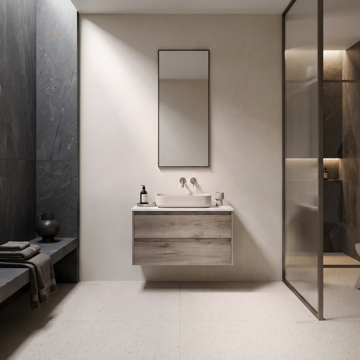 AULIC MAX WHITE OAK 900MM SINGLE BOWL WALL HUNG VANITY