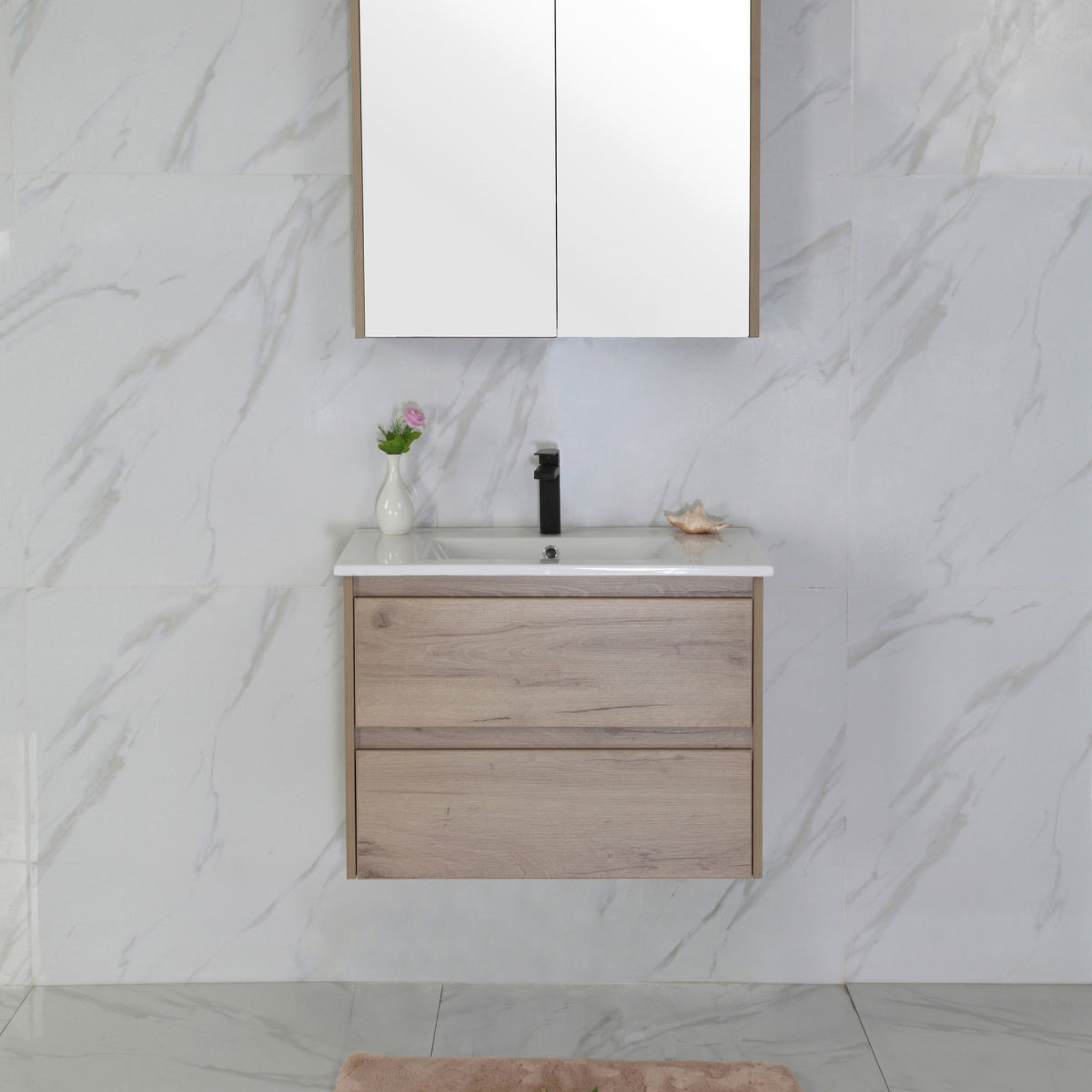 AULIC MAX WHITE OAK 750MM SINGLE BOWL WALL HUNG VANITY