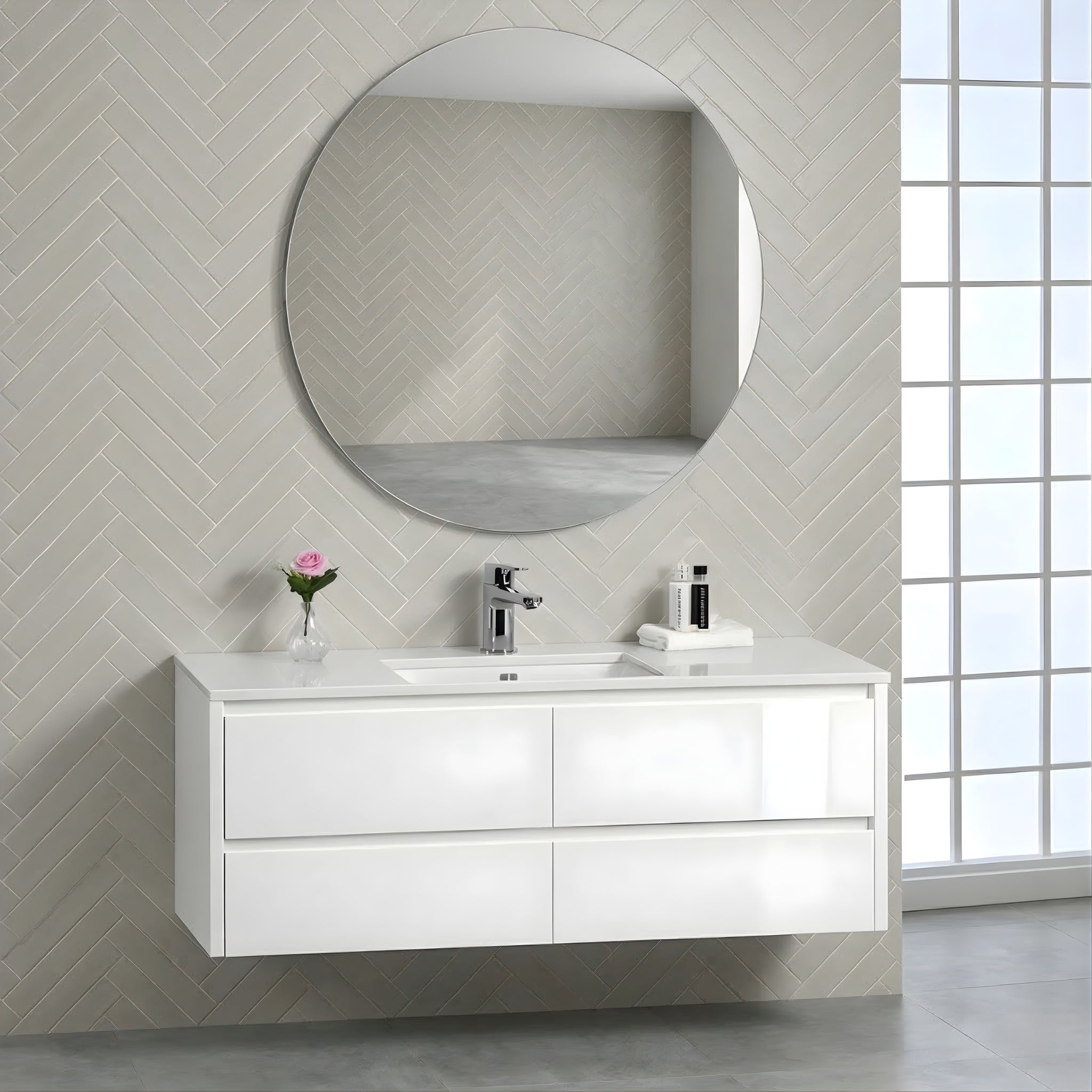 AULIC LEONA GLOSS WHITE 1500MM SINGLE BOWL WALL HUNG VANITY