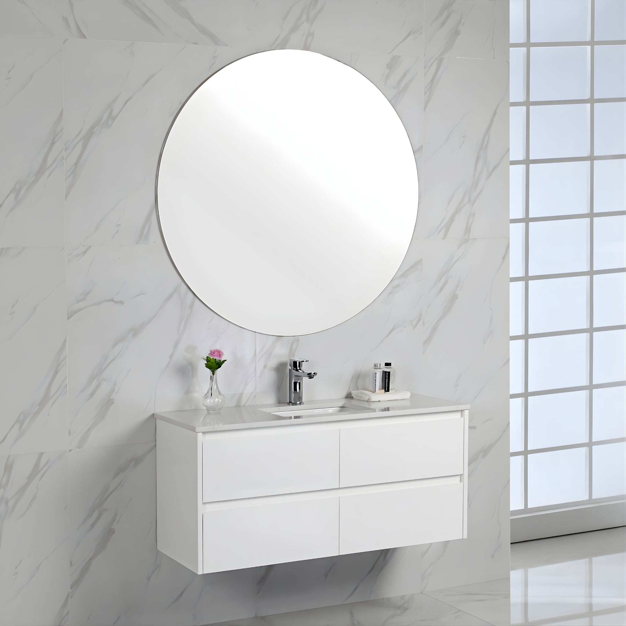 AULIC LEONA GLOSS WHITE 600MM SINGLE BOWL WALL HUNG VANITY