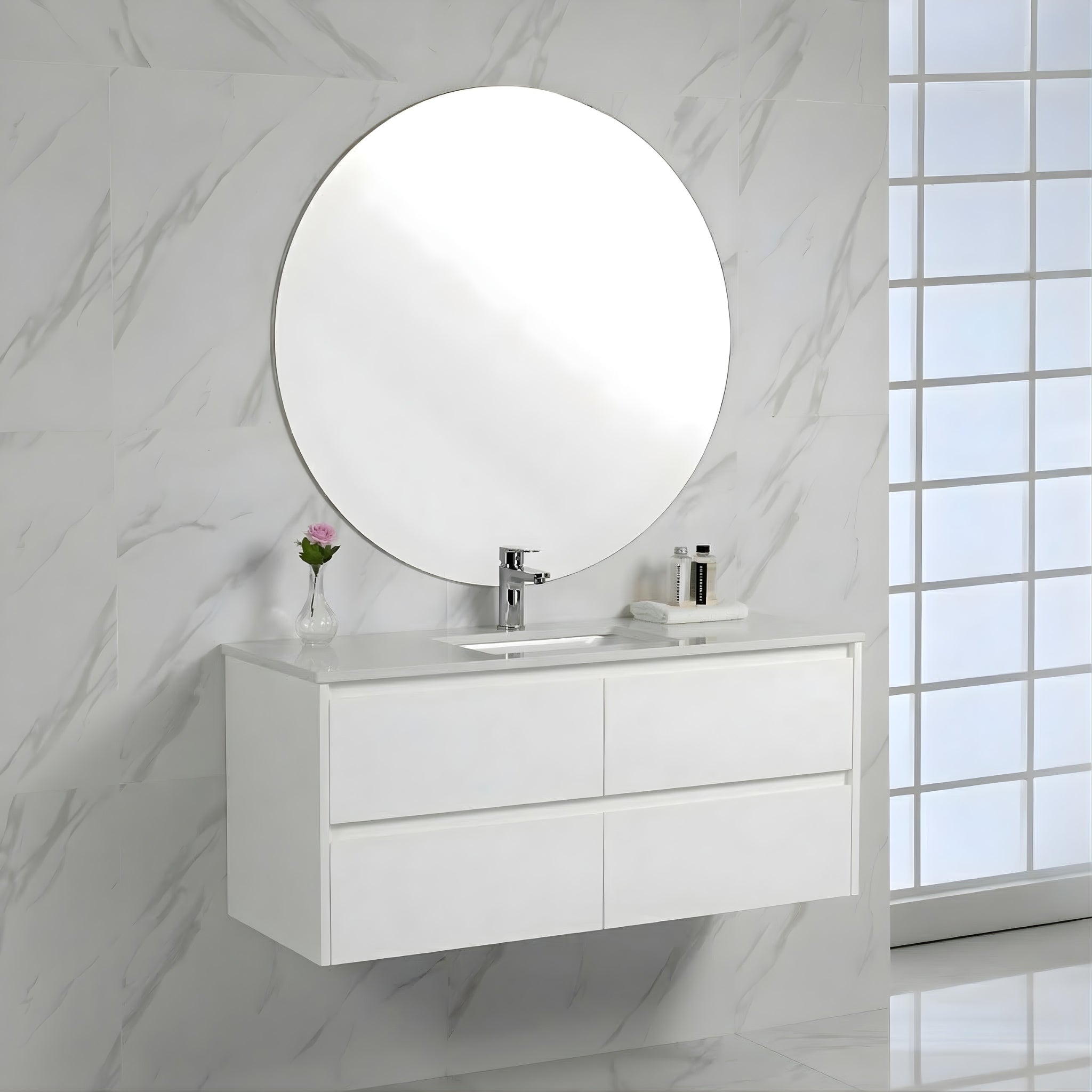 AULIC LEONA GLOSS WHITE 900MM SINGLE BOWL WALL HUNG VANITY