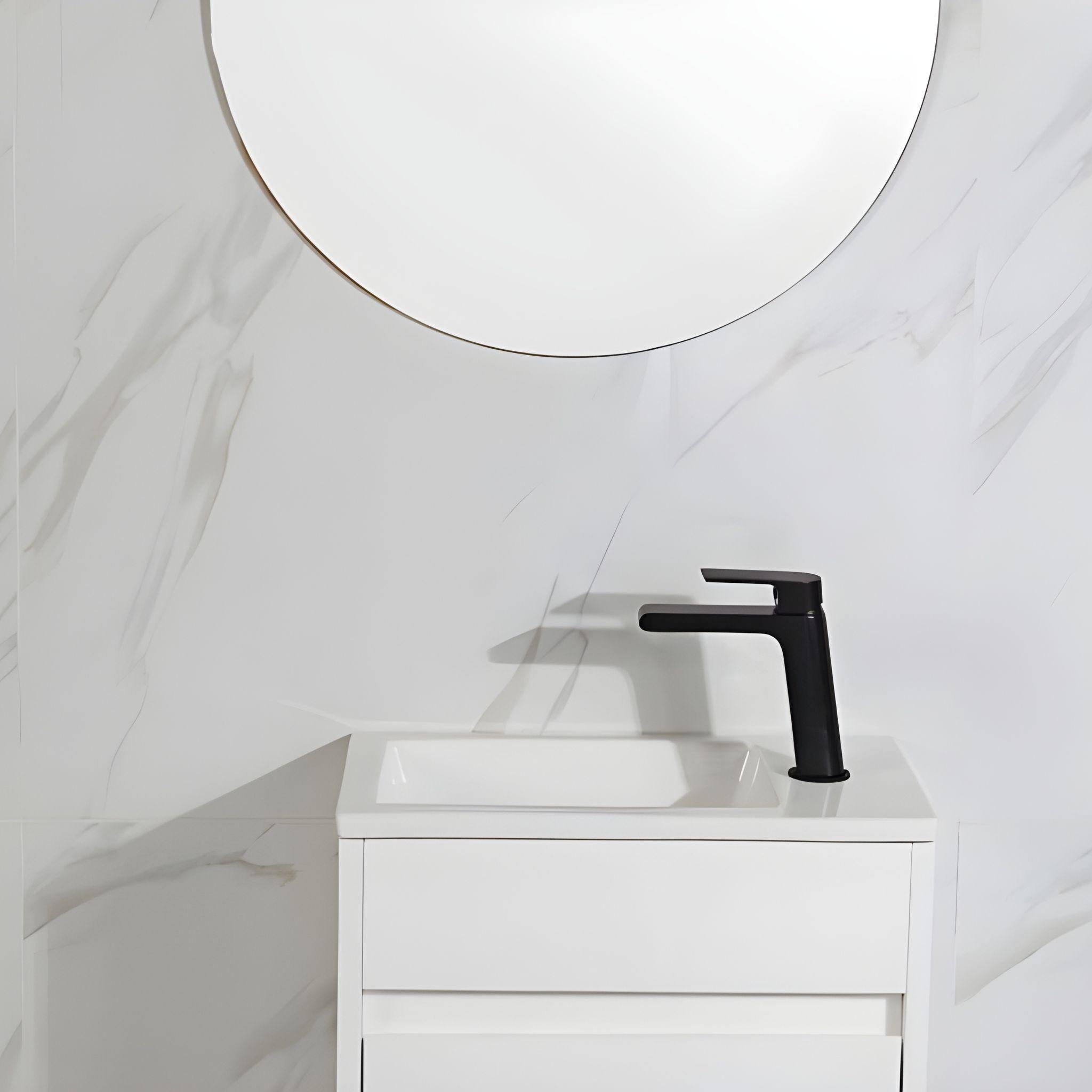 AULIC BRANT GLOSS WHITE 450MM SPACE SAVING SINGLE BOWL WALL HUNG VANITY