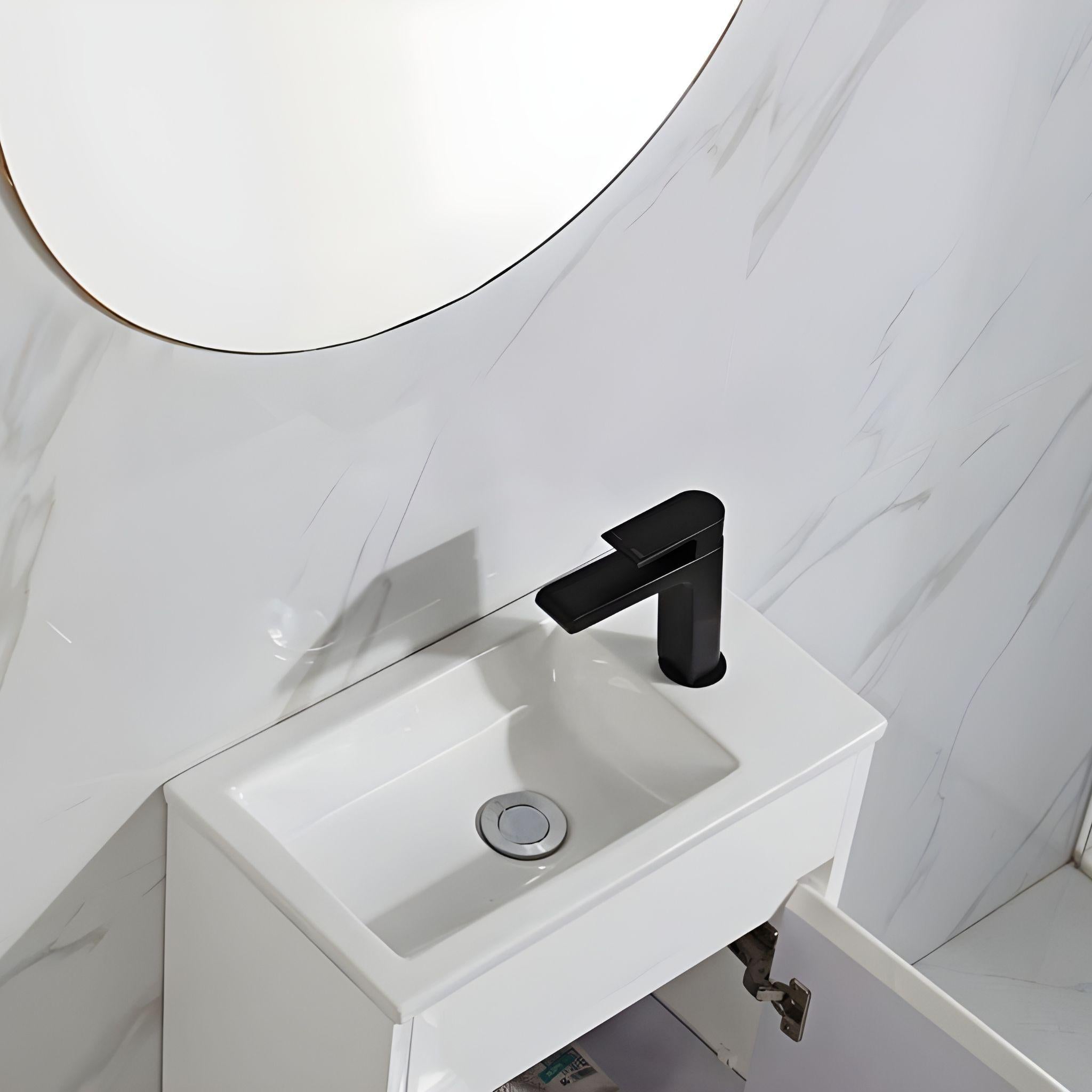 AULIC BRANT GLOSS WHITE 450MM SPACE SAVING SINGLE BOWL WALL HUNG VANITY