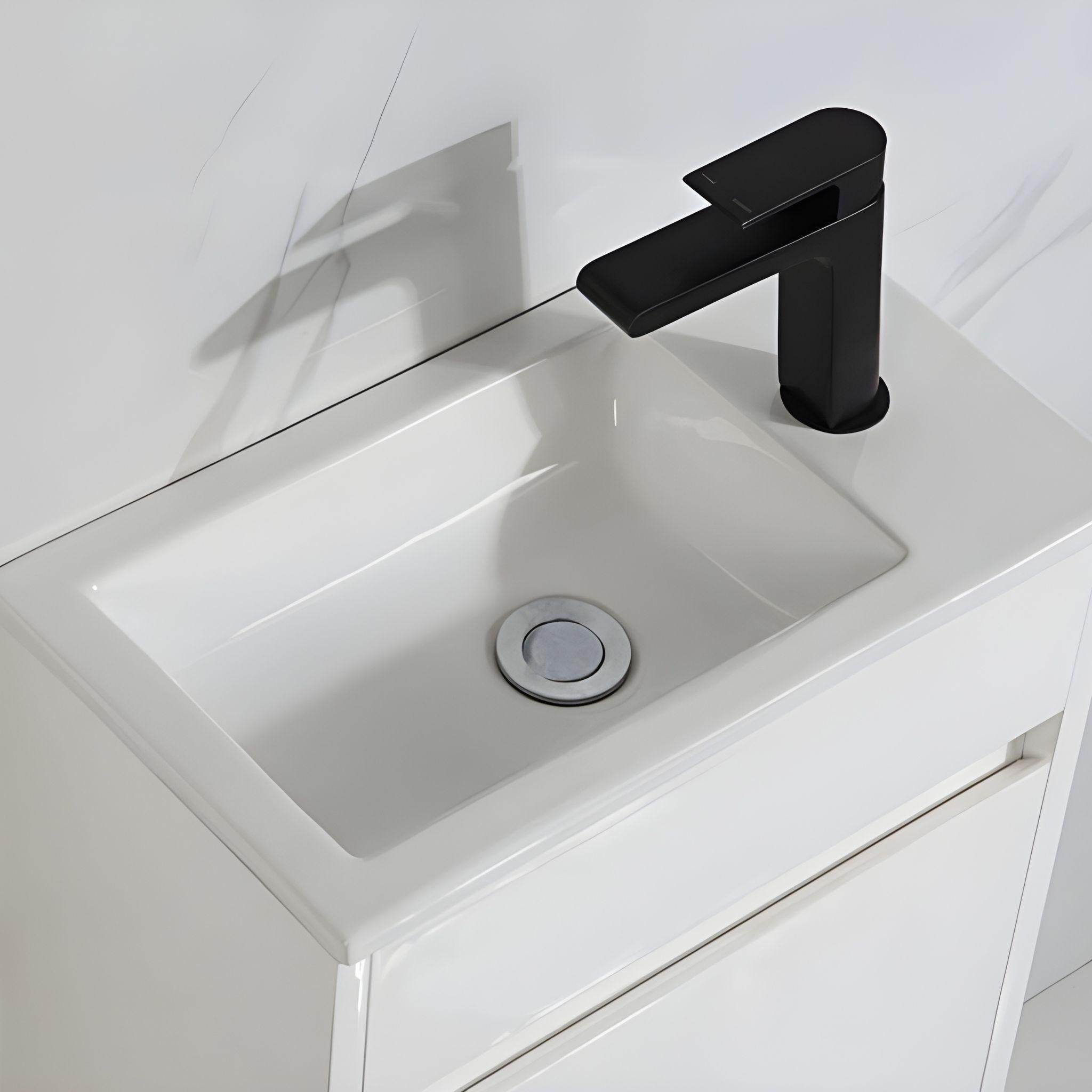 AULIC BRANT GLOSS WHITE 450MM SPACE SAVING SINGLE BOWL WALL HUNG VANITY