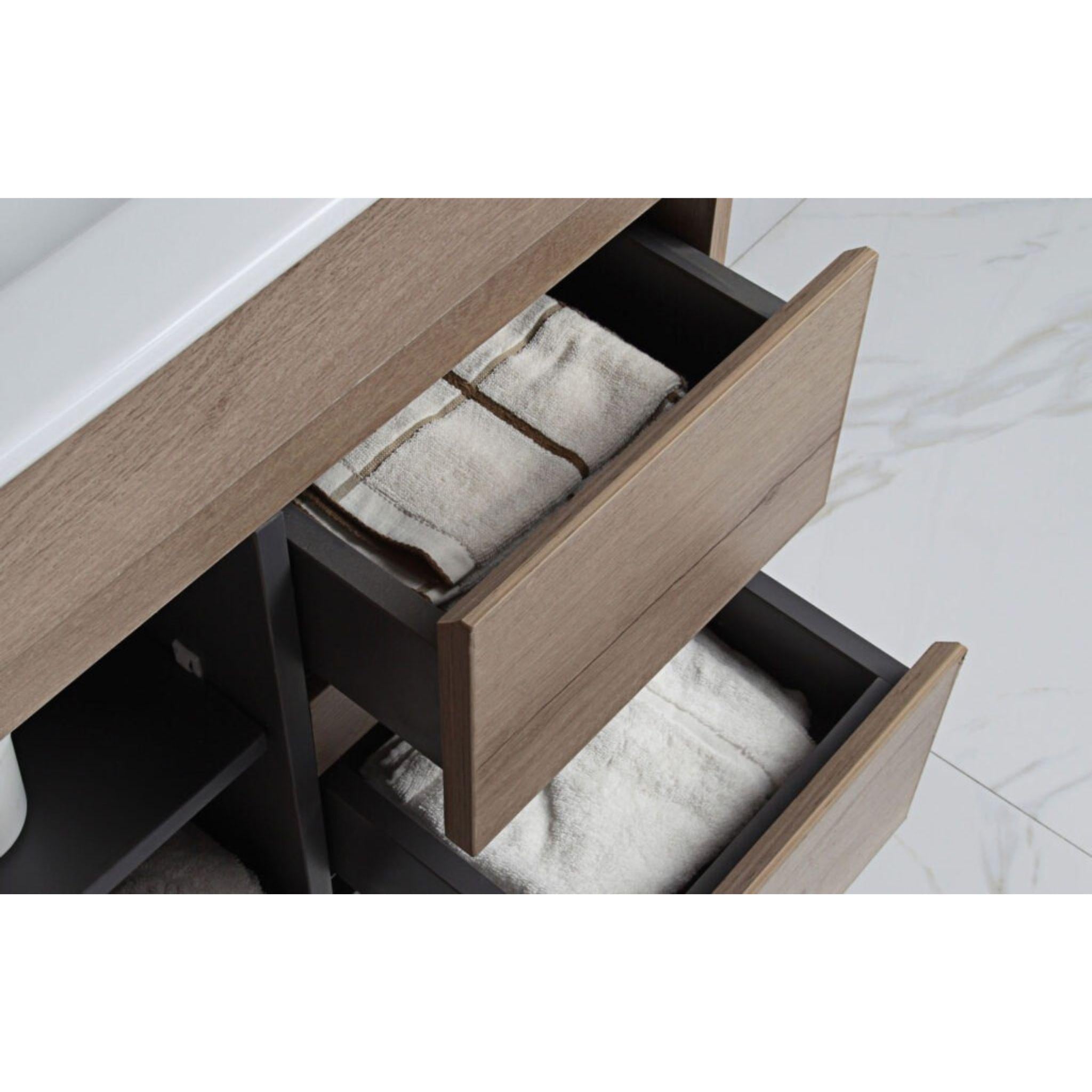 AULIC YORK WHITE OAK 600MM SPACE SAVING SINGLE BOWL WALL HUNG VANITY