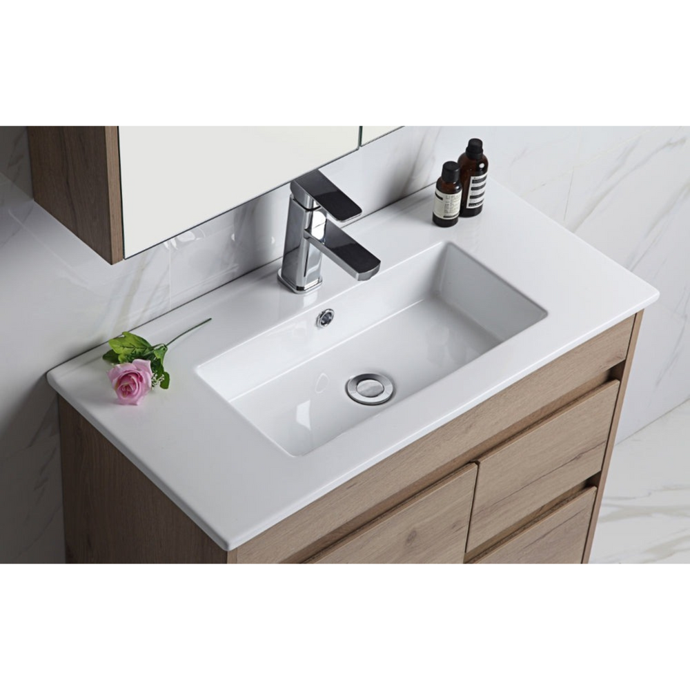 AULIC YORK WHITE OAK 750MM SPACE SAVING SINGLE BOWL WALL HUNG VANITY
