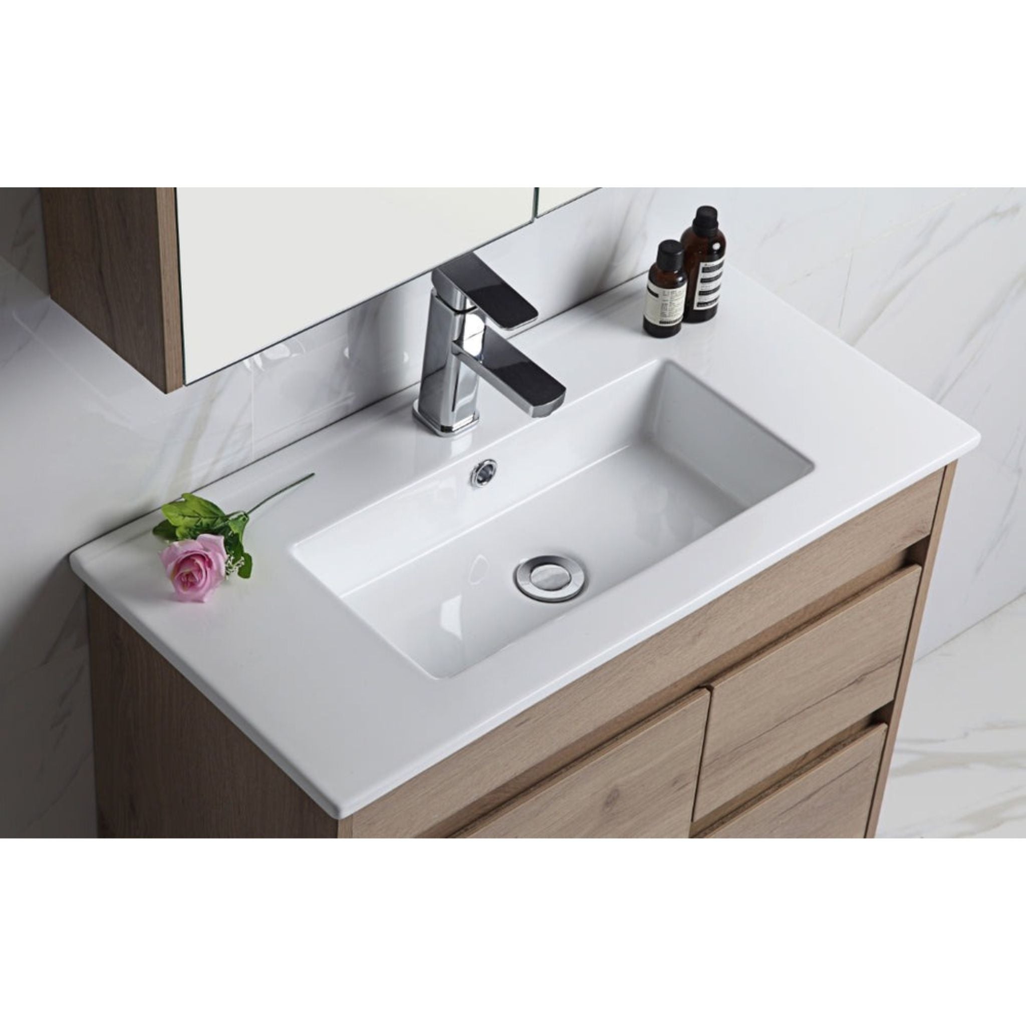 AULIC YORK WHITE OAK 900MM SPACE SAVING SINGLE BOWL WALL HUNG VANITY