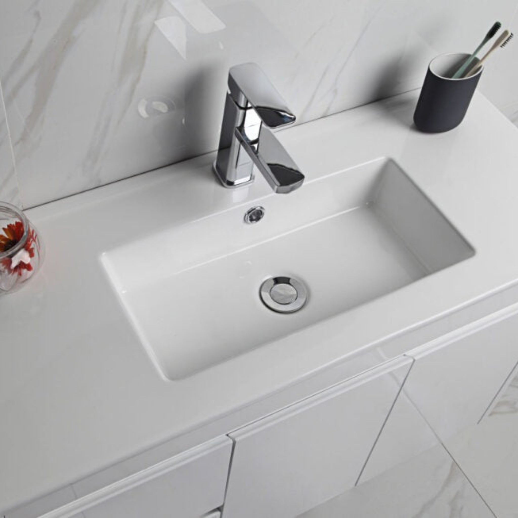 AULIC MAYA WHITE 600MM SPACE SAVING SINGLE BOWL WALL HUNG VANITY