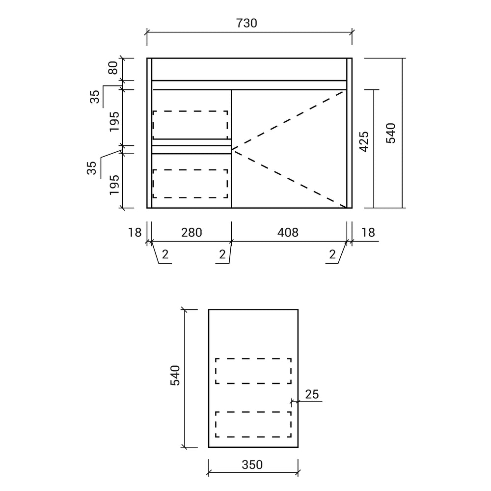 AULIC MAYA WHITE 750MM SPACE SAVING SINGLE BOWL WALL HUNG VANITY