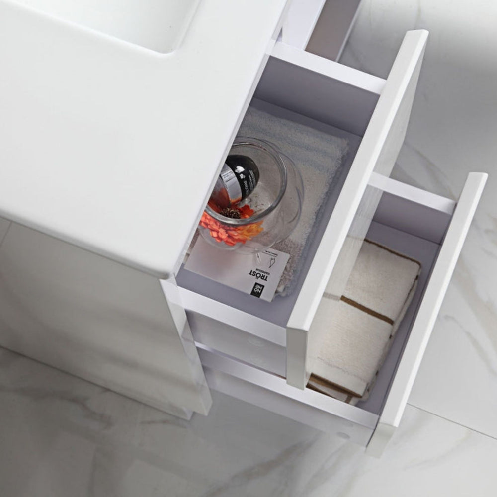 AULIC MAYA WHITE 900MM SPACE SAVING SINGLE BOWL WALL HUNG VANITY