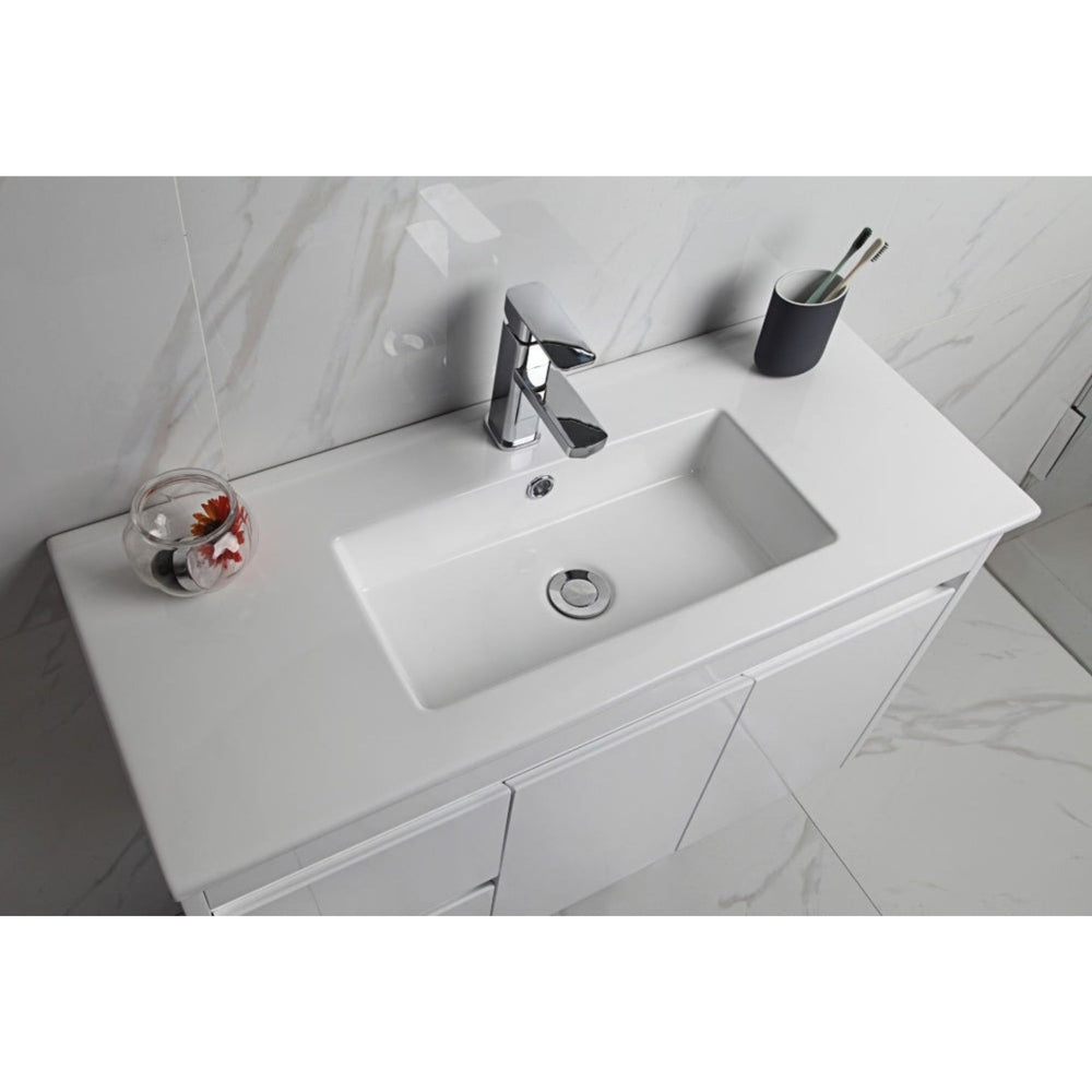 AULIC MAYA WHITE 900MM SPACE SAVING SINGLE BOWL WALL HUNG VANITY