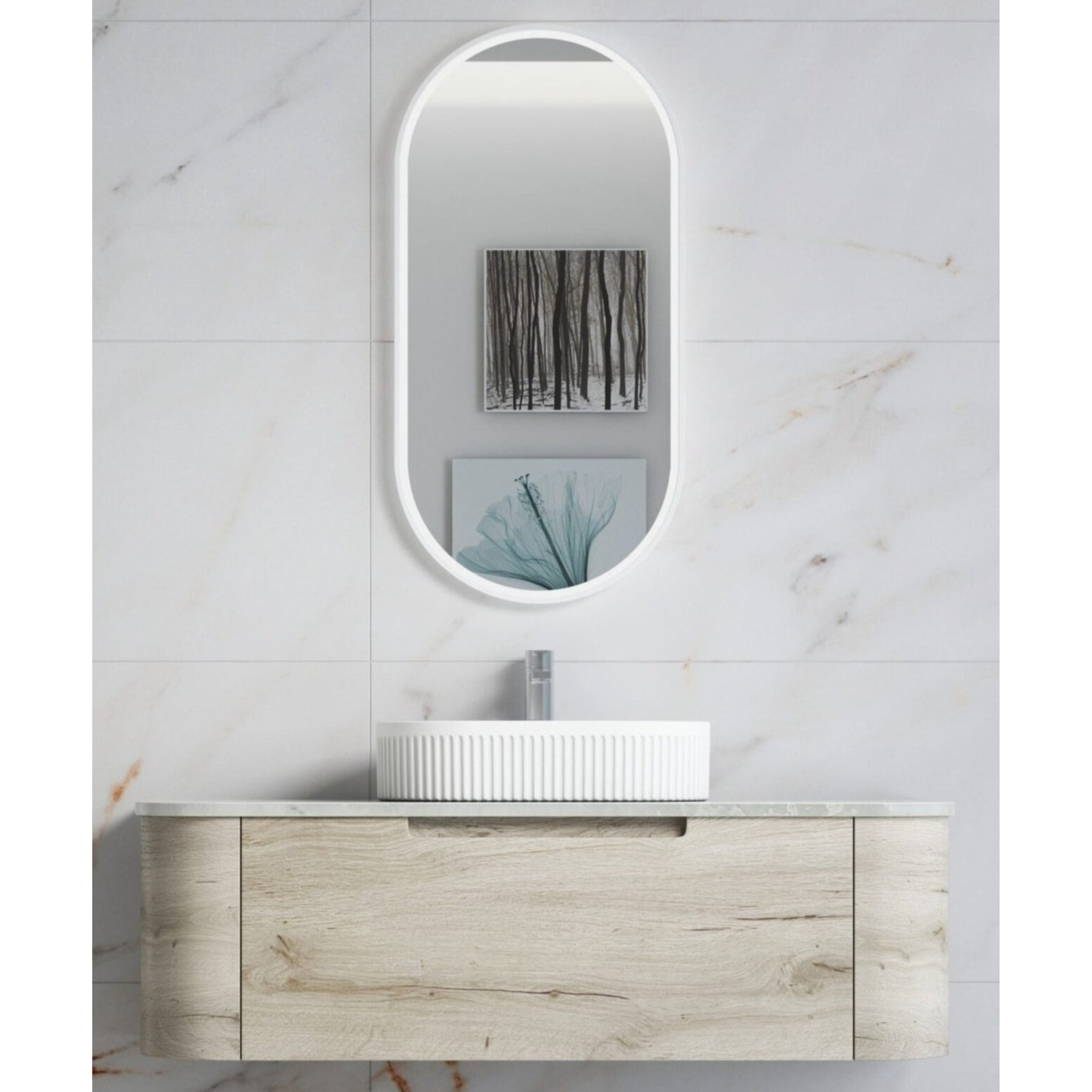 AULIC HAMILTON WHITE OAK 1200MM SINGLE BOWL WALL HUNG VANITY W/ GERMAN HETTICH RUNNERS
