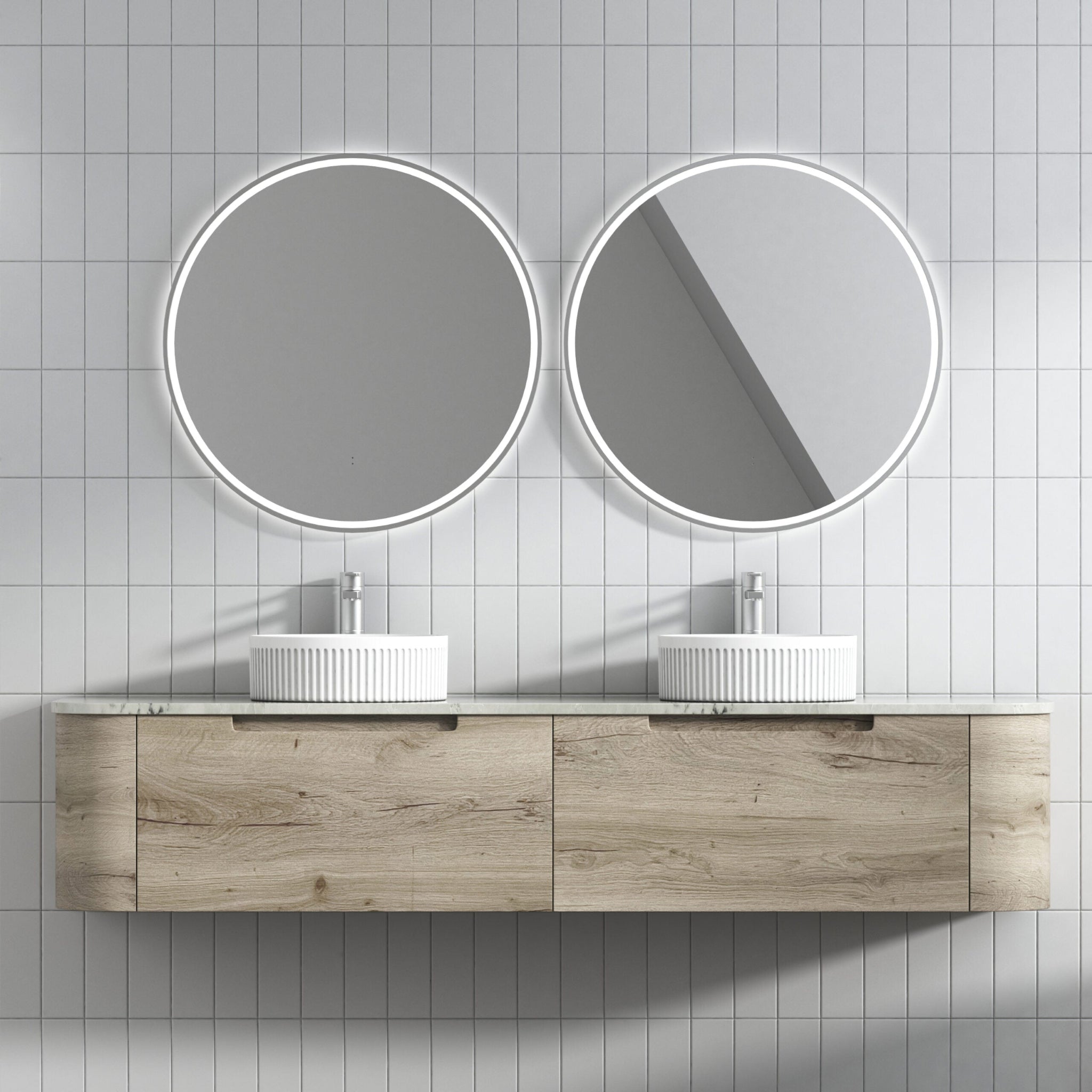 AULIC HAMILTON WHITE OAK 1800MM DOUBLE BOWL WALL HUNG VANITY