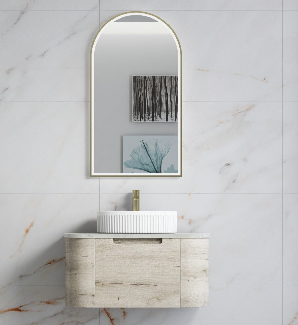 AULIC HAMILTON WHITE OAK 750MM SINGLE BOWL WALL HUNG VANITY