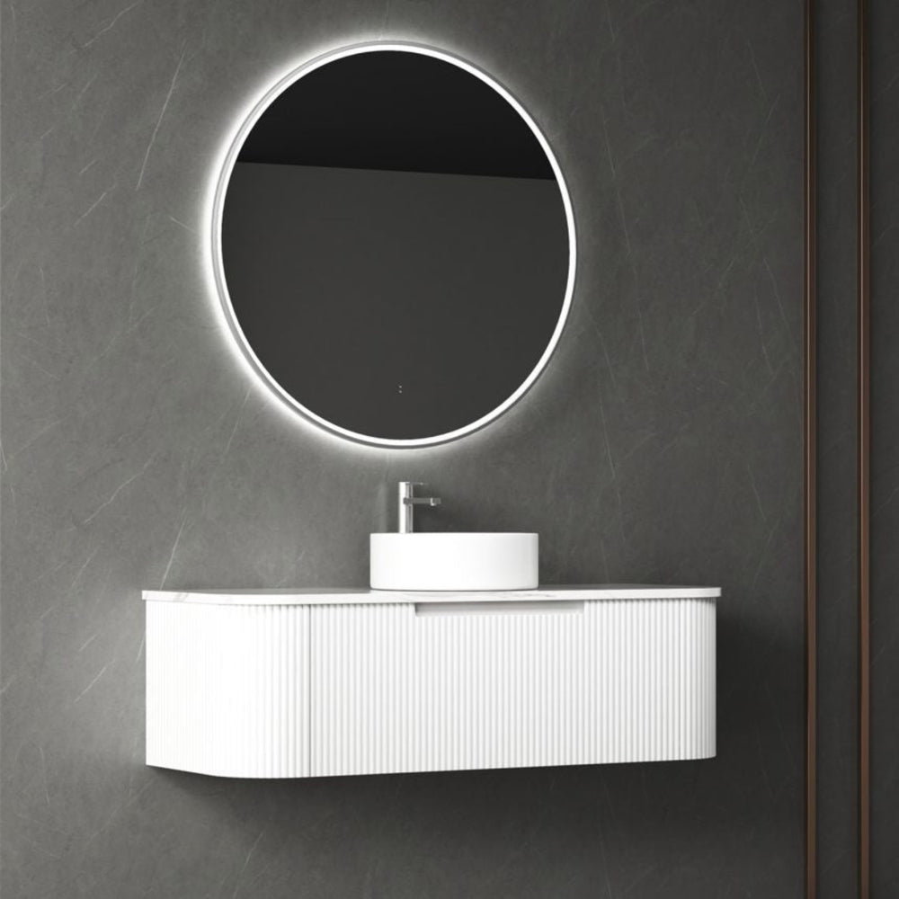 AULIC PETRA MARK II CURVED MATTE WHITE 1200MM SINGLE BOWL WALL HUNG VANITY