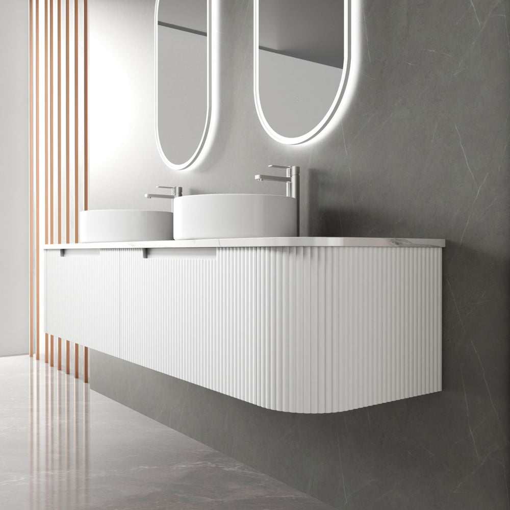 AULIC PETRA MARK II CURVED MATTE WHITE 1800MM DOUBLE BOWL WALL HUNG VANITY