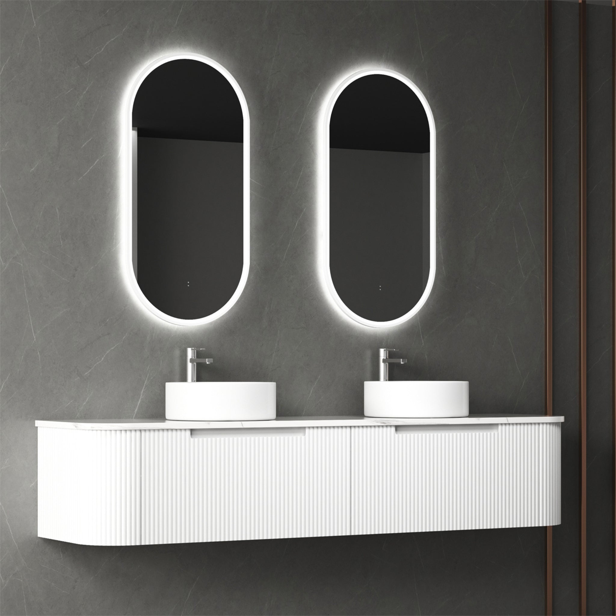 AULIC PETRA MARK II CURVED MATTE WHITE 1800MM DOUBLE BOWL WALL HUNG VANITY