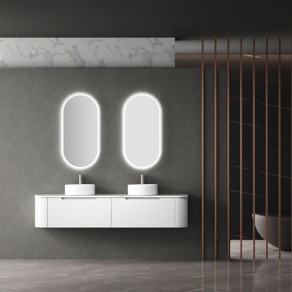 AULIC PETRA MARK II CURVED MATTE WHITE 1800MM DOUBLE BOWL WALL HUNG VANITY