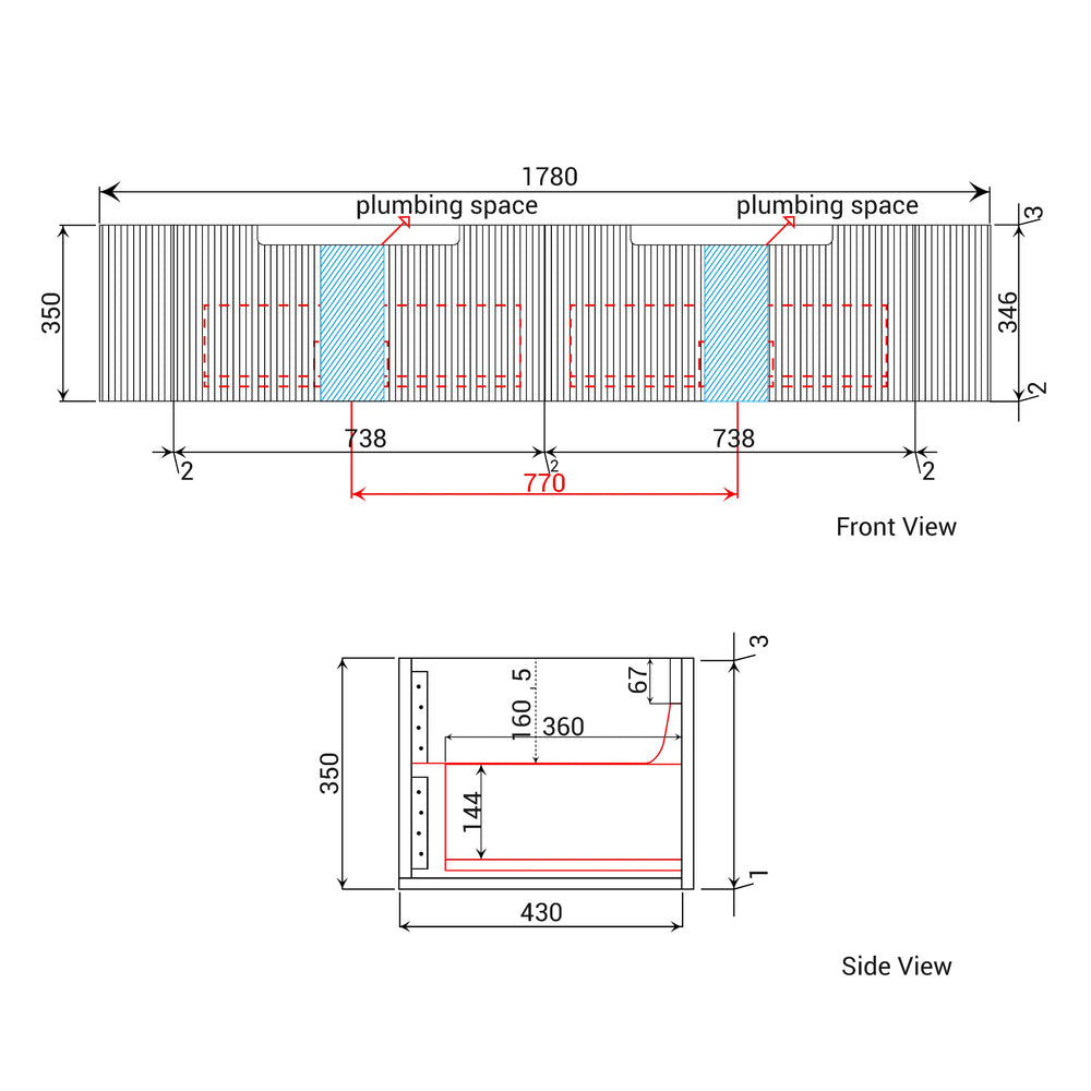 AULIC PETRA MARK II CURVED MATTE WHITE 1800MM DOUBLE BOWL WALL HUNG VANITY