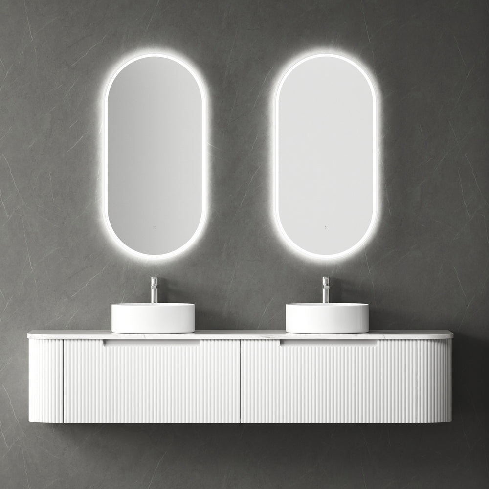 AULIC PETRA MARK II CURVED MATTE WHITE 1800MM DOUBLE BOWL WALL HUNG VANITY