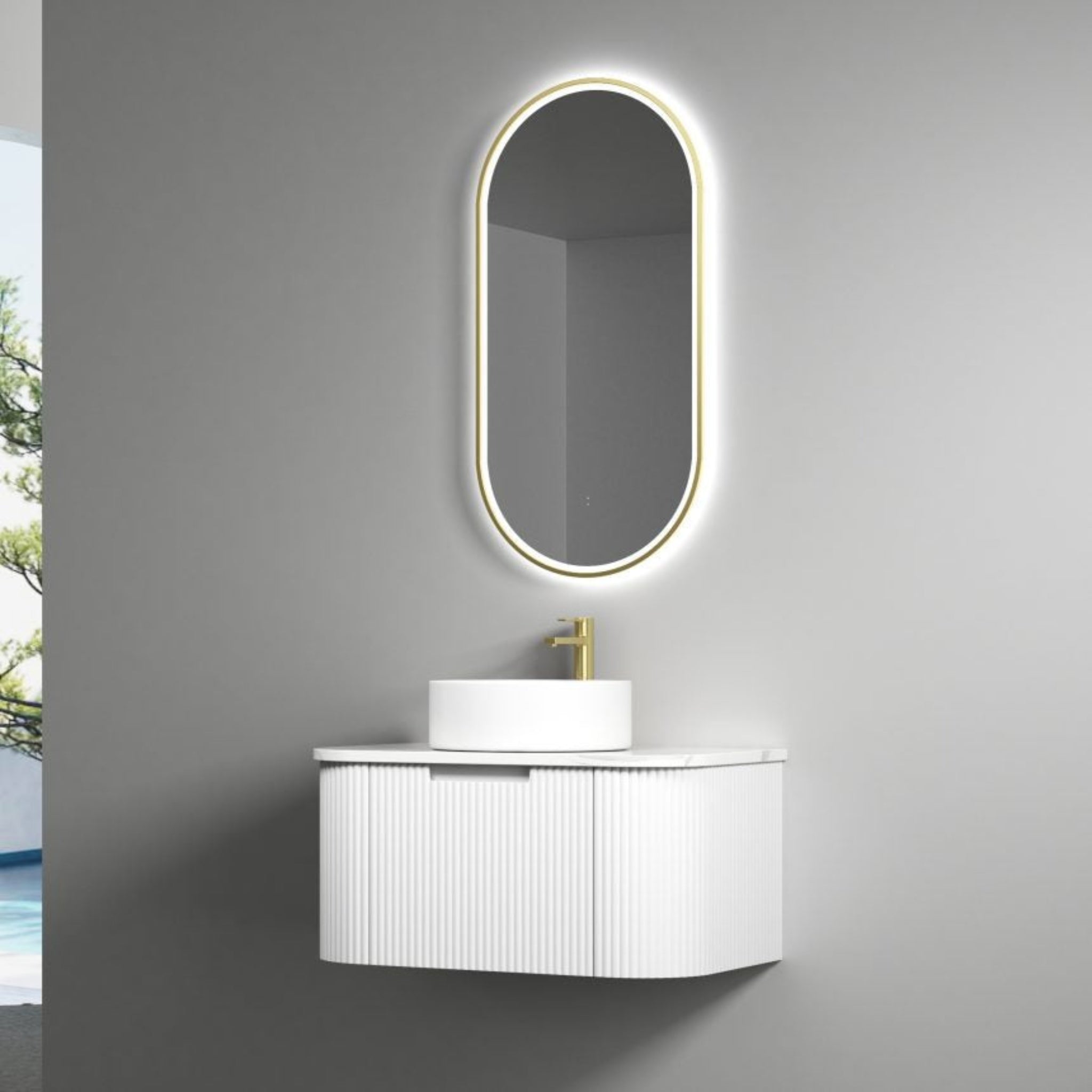 AULIC PETRA MARK II CURVED MATTE WHITE 750MM SINGLE BOWL WALL HUNG VANITY W/ GERMAN HETTICH RUNNERS