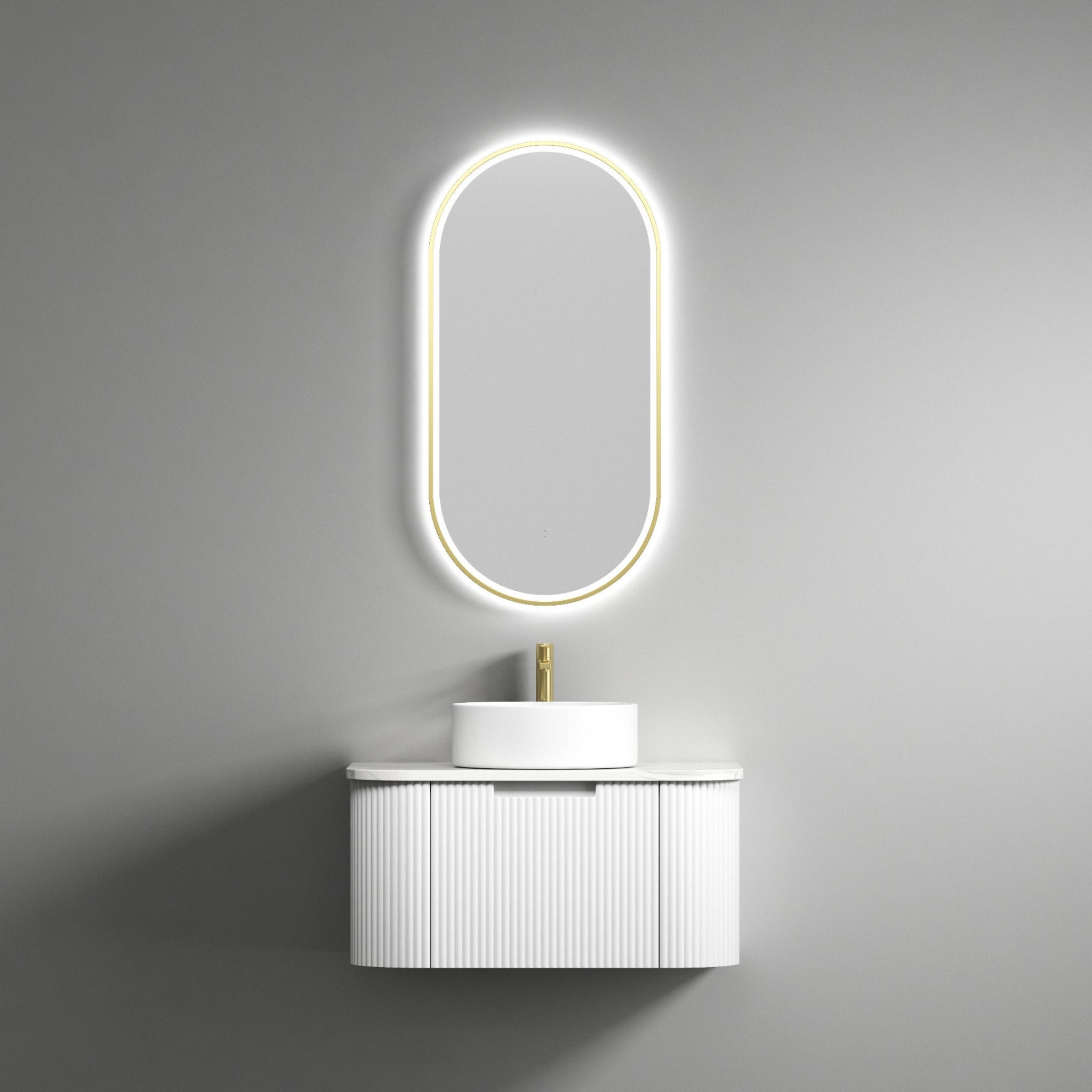 AULIC PETRA MARK II CURVED MATTE WHITE 750MM SINGLE BOWL WALL HUNG VANITY W/ GERMAN HETTICH RUNNERS