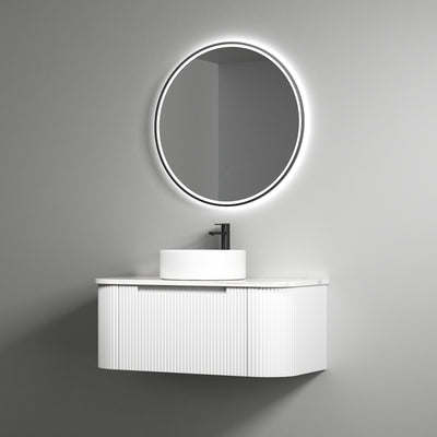 AULIC PETRA MARK II CURVED MATTE WHITE 900MM SINGLE BOWL WALL HUNG VANITY
