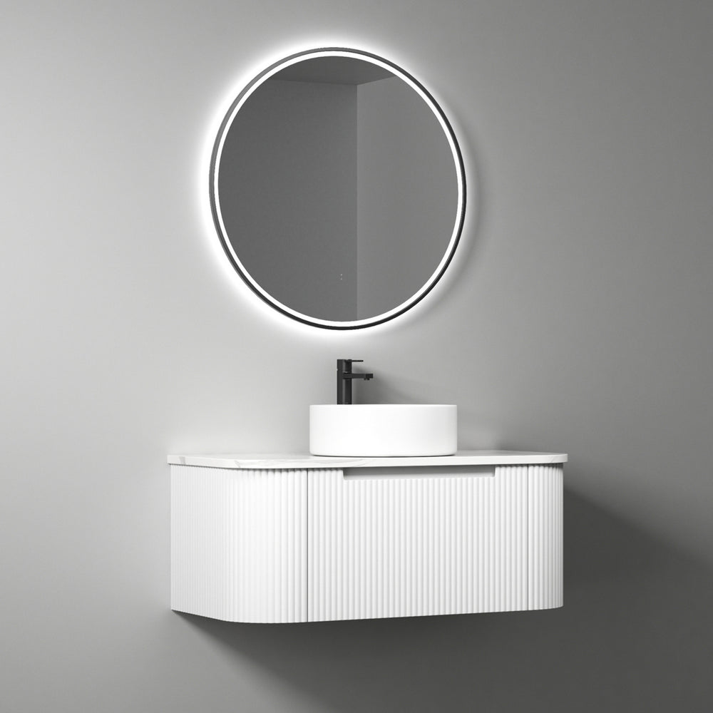 AULIC PETRA MARK II CURVED MATTE WHITE 900MM SINGLE BOWL WALL HUNG VANITY
