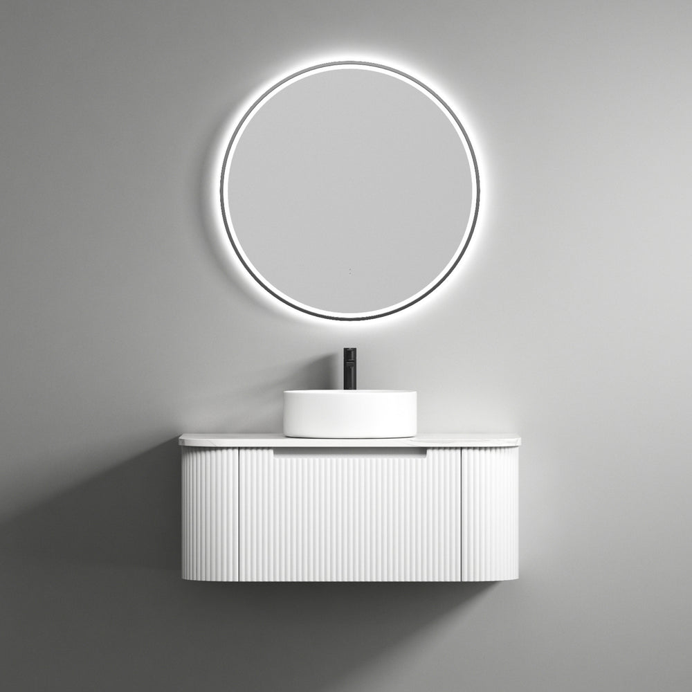 AULIC PETRA MARK II CURVED MATTE WHITE 900MM SINGLE BOWL WALL HUNG VANITY