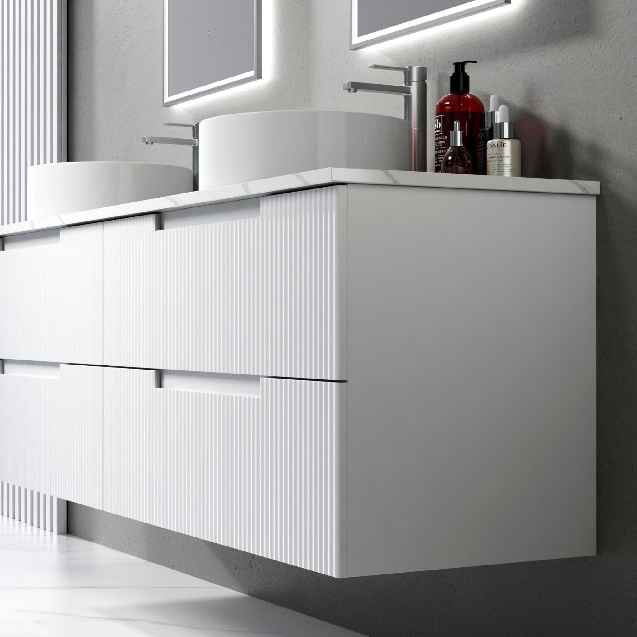 AULIC VERONA MARK II MATTE WHITE 1800MM DOUBLE BOWL WALL HUNG VANITY