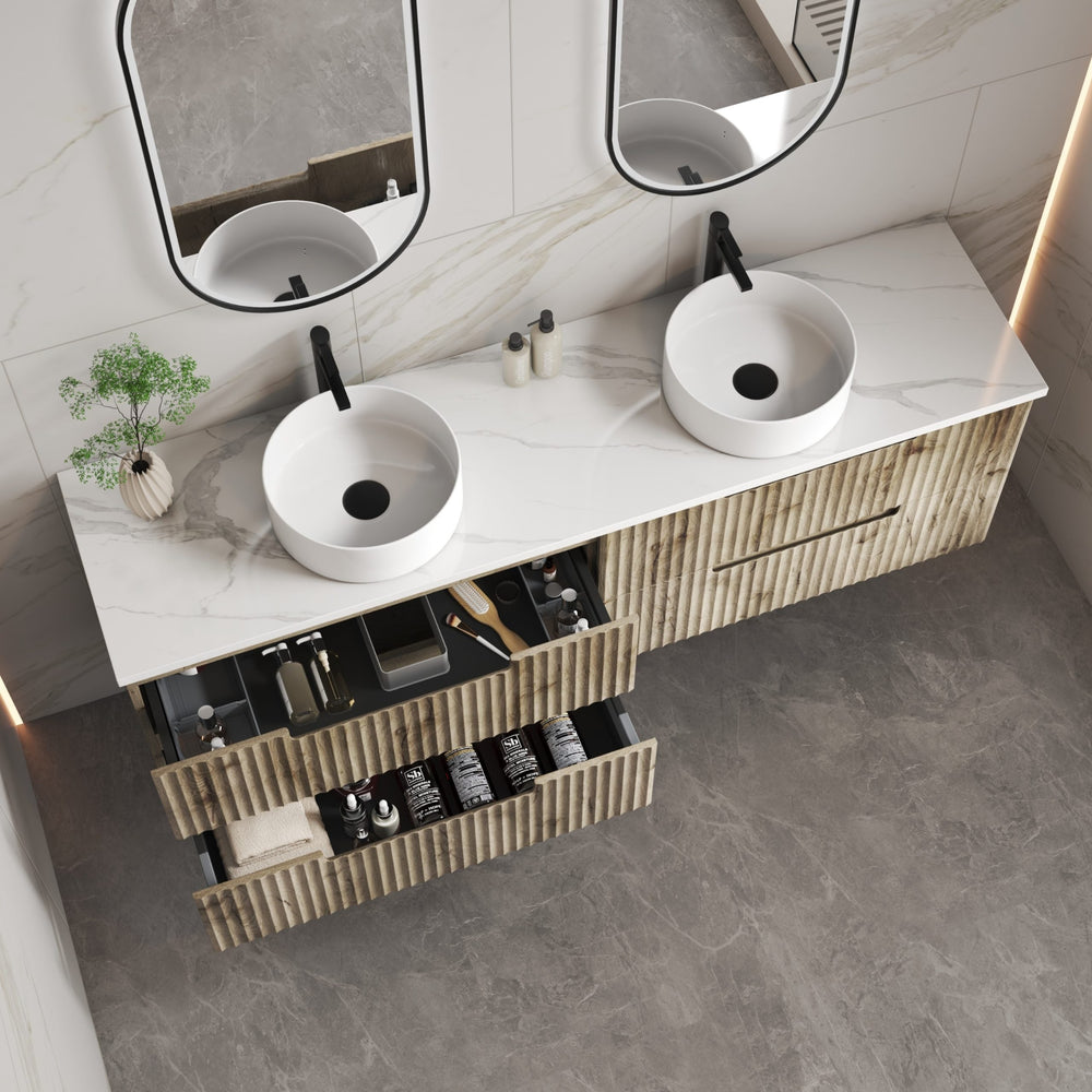 AULIC TUSCANA WOOD GRAIN 1500MM DOUBLE BOWL WALL HUNG VANITY