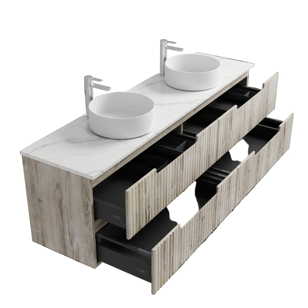 AULIC TUSCANA WOOD GRAIN 1500MM DOUBLE BOWL WALL HUNG VANITY
