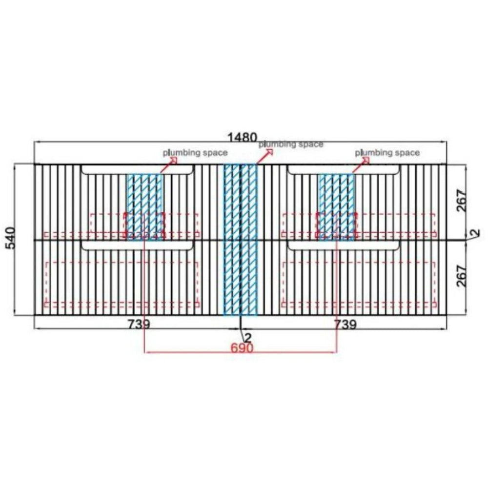 AULIC TUSCANA WOOD GRAIN 1500MM DOUBLE BOWL WALL HUNG VANITY