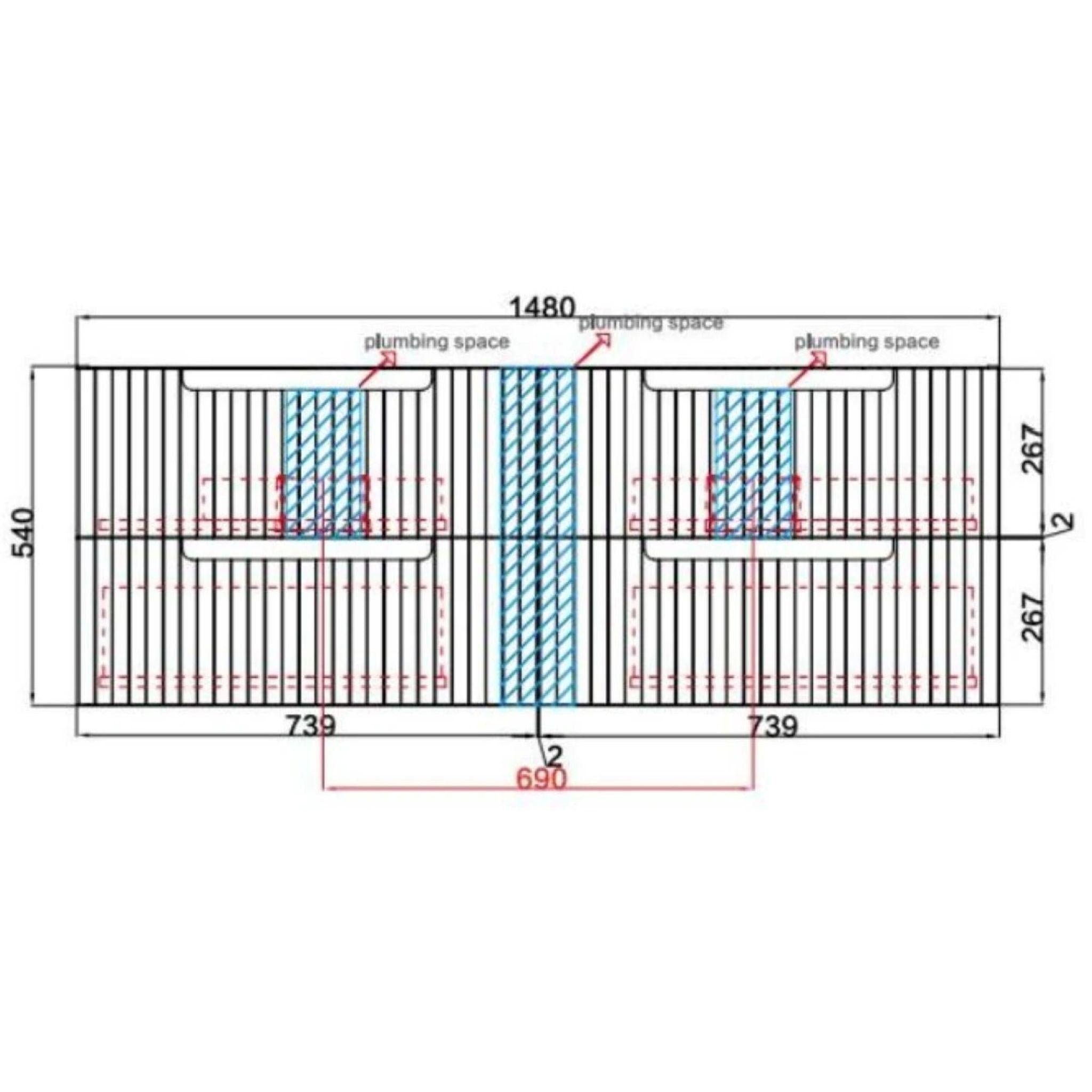 AULIC TUSCANA WOOD GRAIN 1500MM DOUBLE BOWL WALL HUNG VANITY