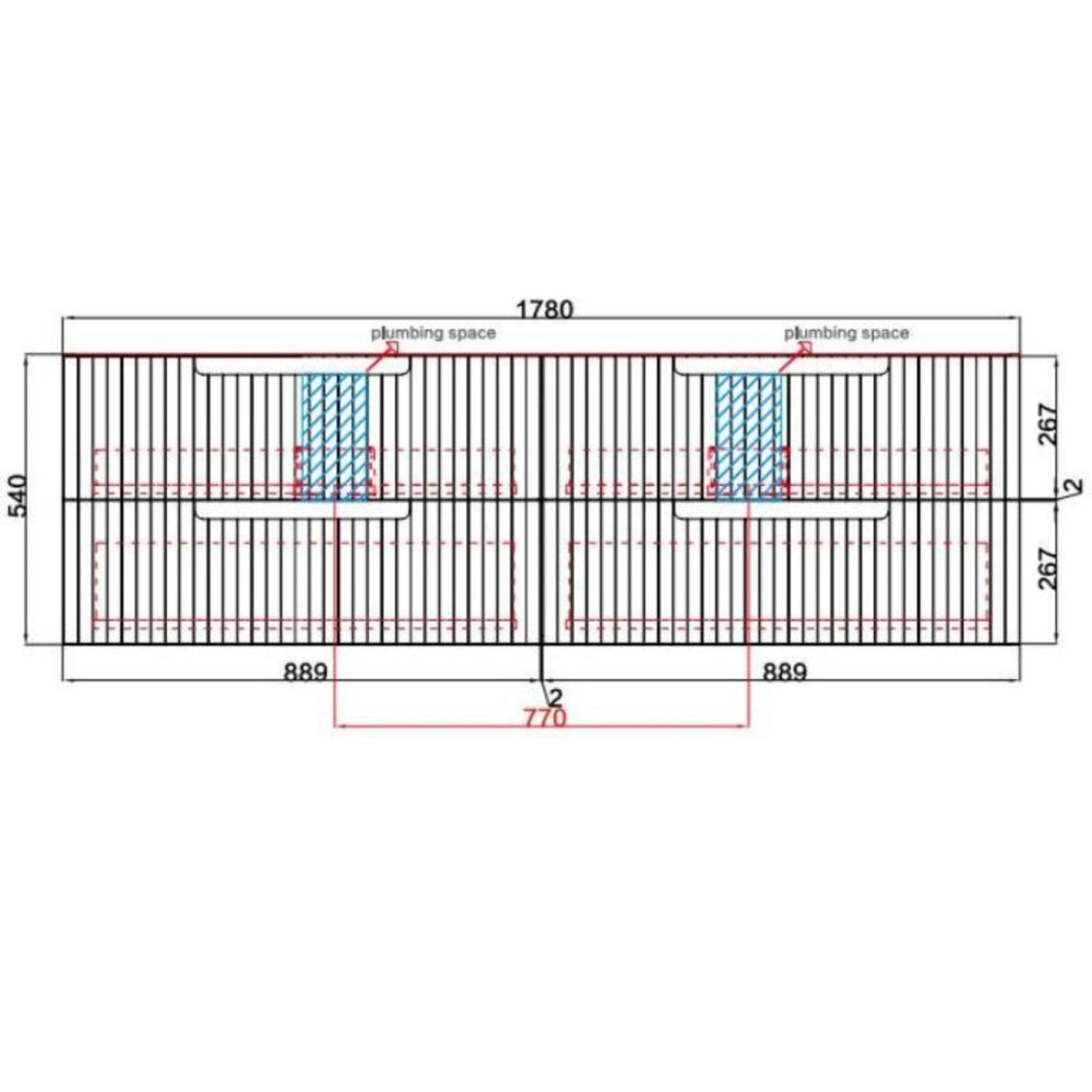 AULIC TUSCANA WOOD GRAIN 1800MM DOUBLE BOWL WALL HUNG VANITY