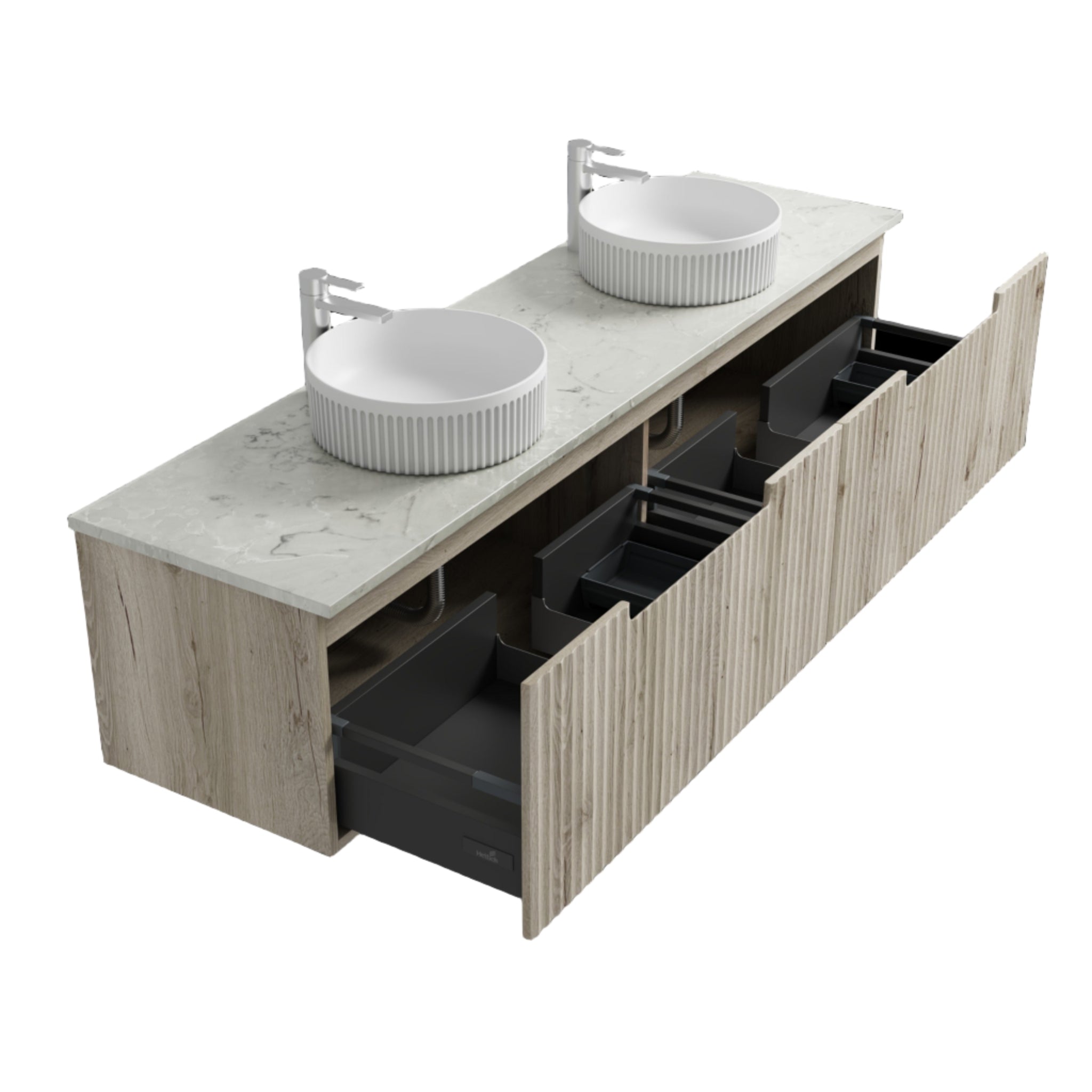 AULIC CALDER NATURAL OAK 1800MM DOUBLE BOWL WALL HUNG VANITY