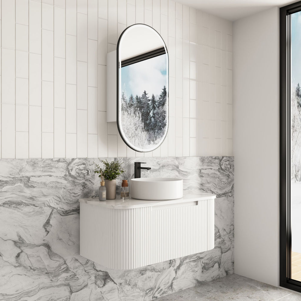 AULIC SAVIO MATTE WHITE 900MM SINGLE BOWL WALL HUNG VANITY