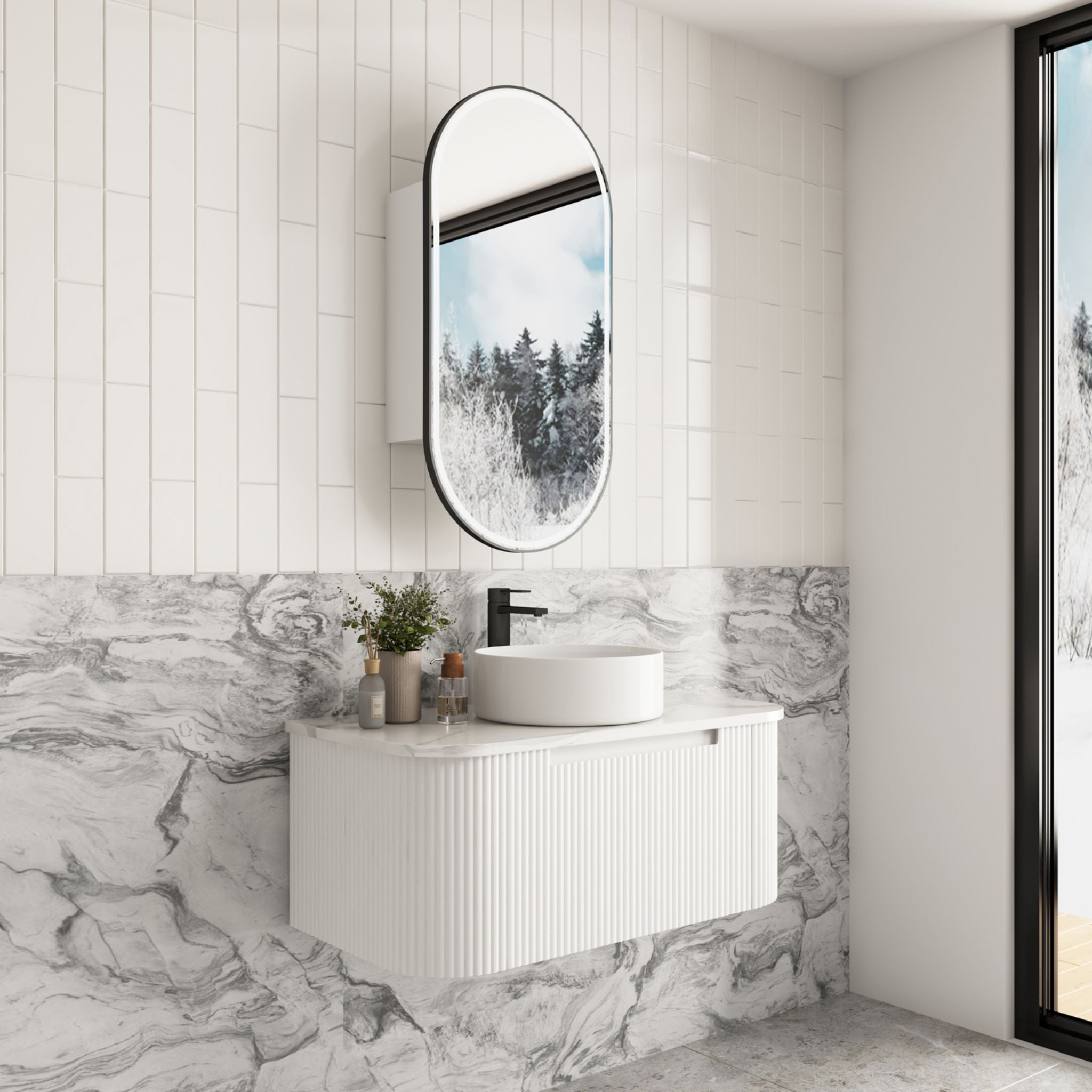 AULIC SAVIO MATTE WHITE 900MM SINGLE BOWL WALL HUNG VANITY