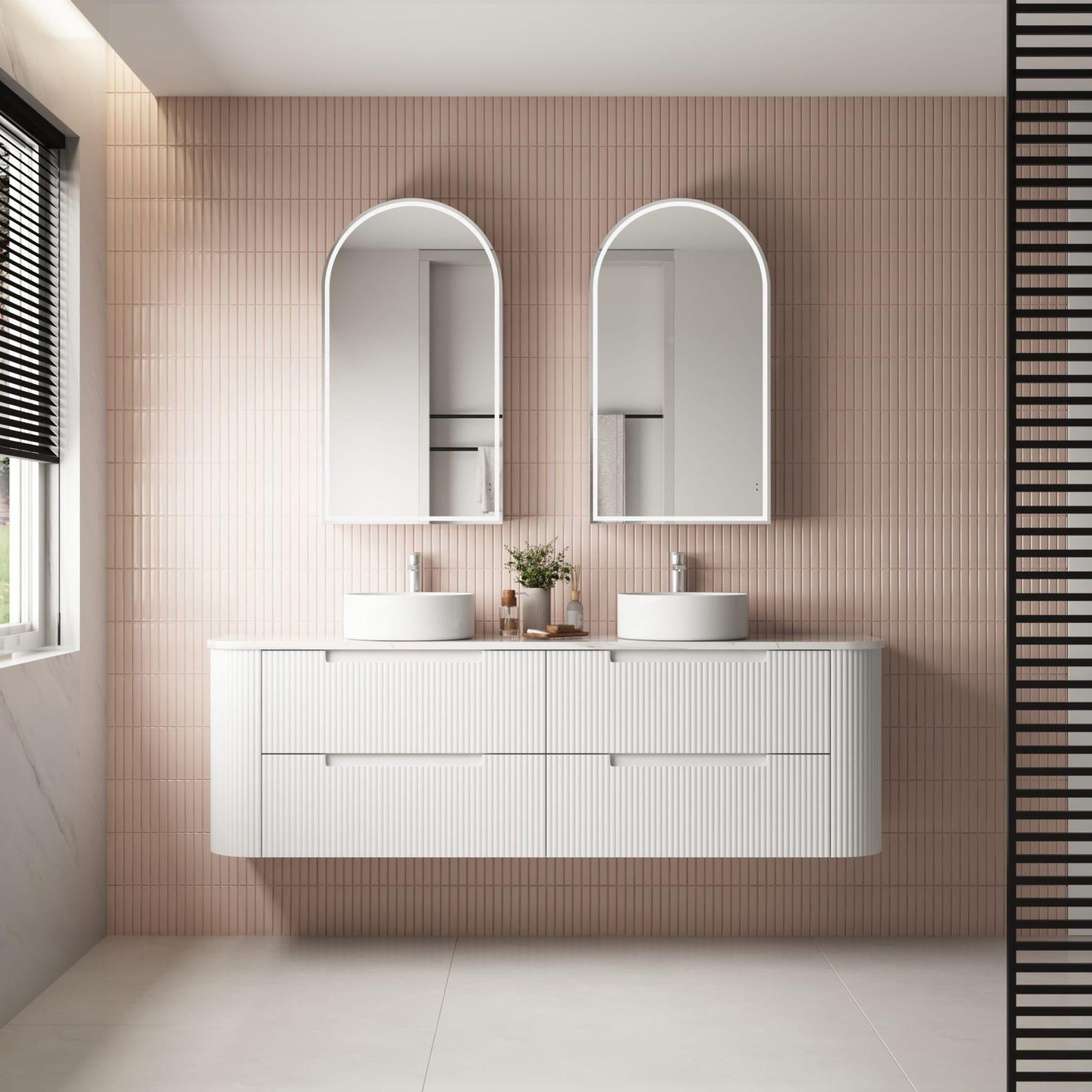 AULIC CURVA MATTE WHITE 1500MM CURVE DOUBLE BOWL WALL HUNG VANITY