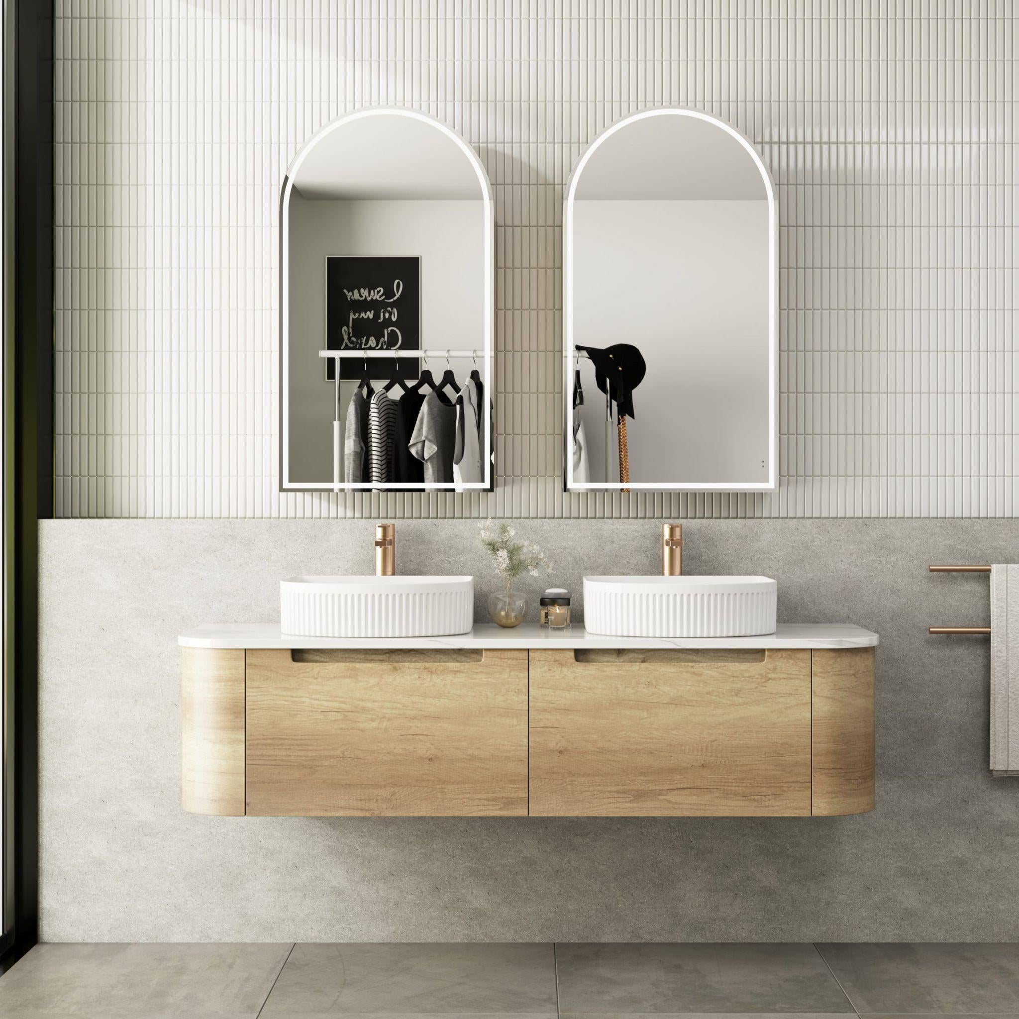 AULIC CARITA NATURAL TIMBER 1500MM DOUBLE BOWL WALL HUNG VANITY