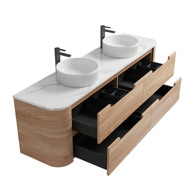 AULIC BRIONY REAL TIMBER 1800MM DOUBLE BOWL WALL HUNG VANITY
