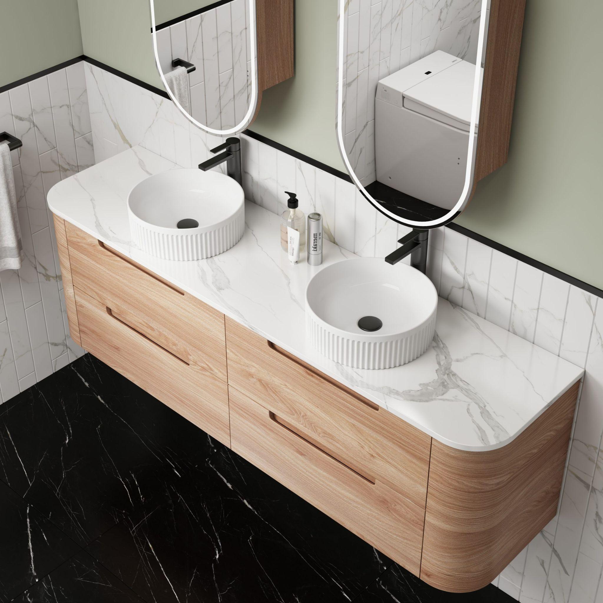 AULIC BRIONY REAL TIMBER 1500MM DOUBLE BOWL WALL HUNG VANITY