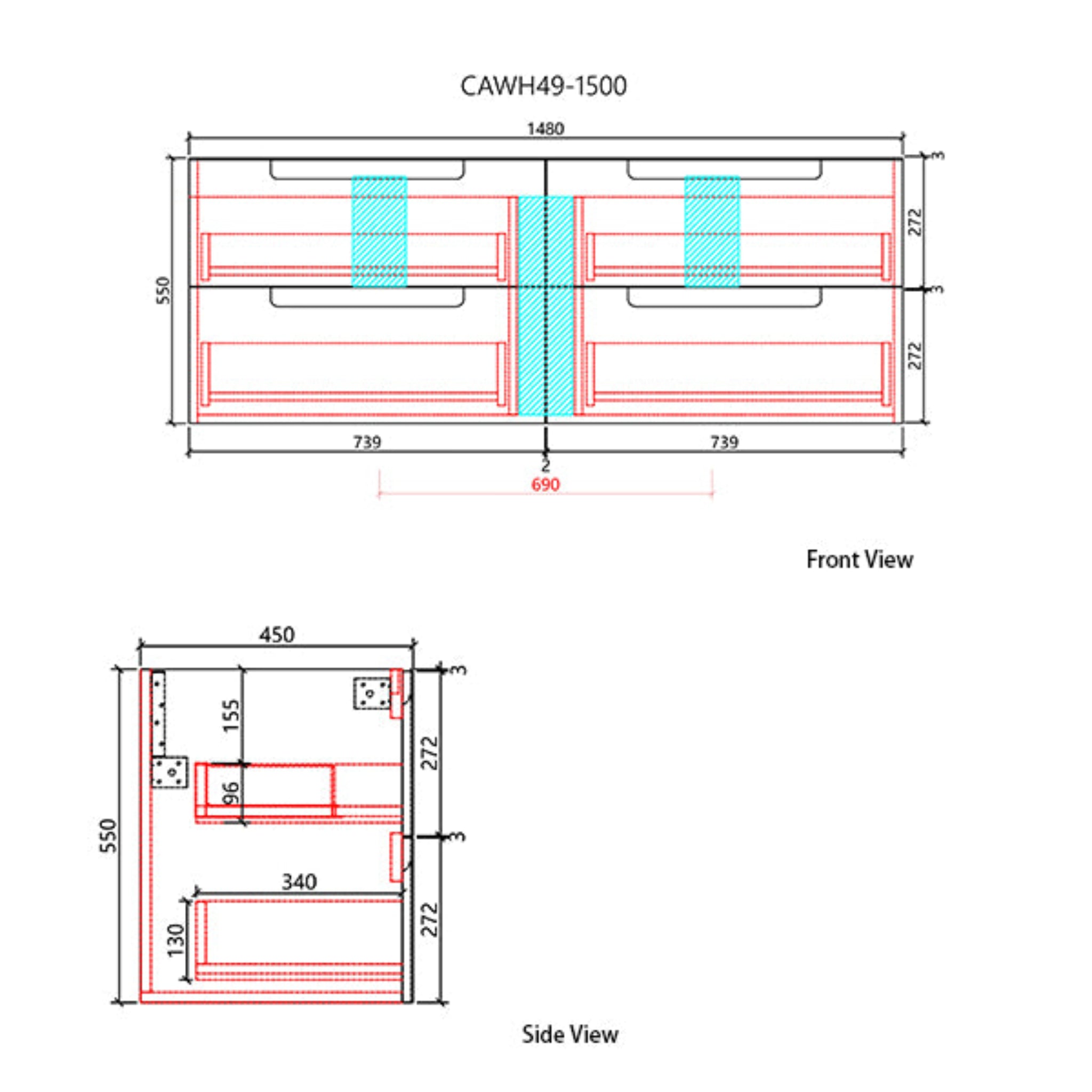 AULIC NEVA MATTE WHITE 1500MM DOUBLE BOWL WALL HUNG VANITY