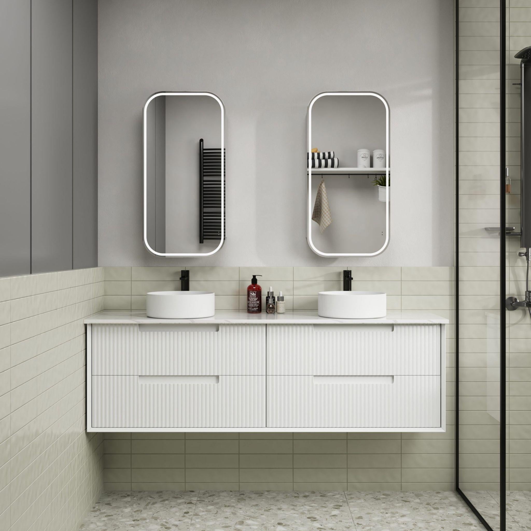 AULIC FLAUTO MATTE WHITE 1500MM DOUBLE BOWL WALL HUNG VANITY