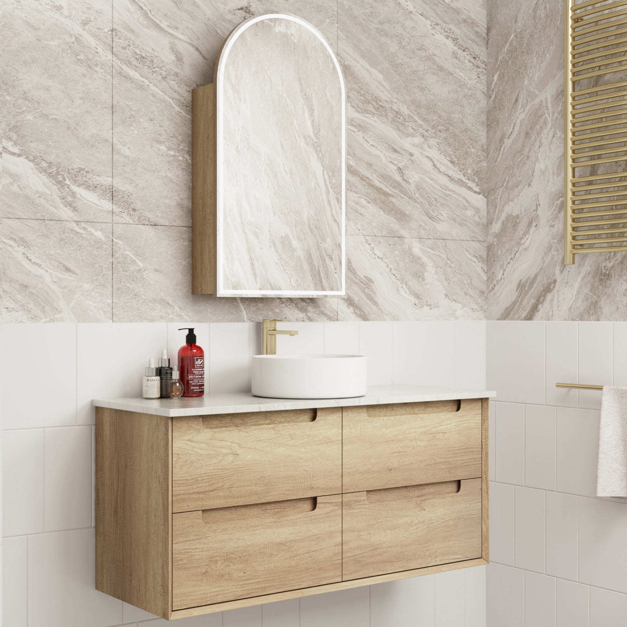 AULIC MORENO NATURAL TIMBER 1200MM SINGLE BOWL WALL HUNG VANITY