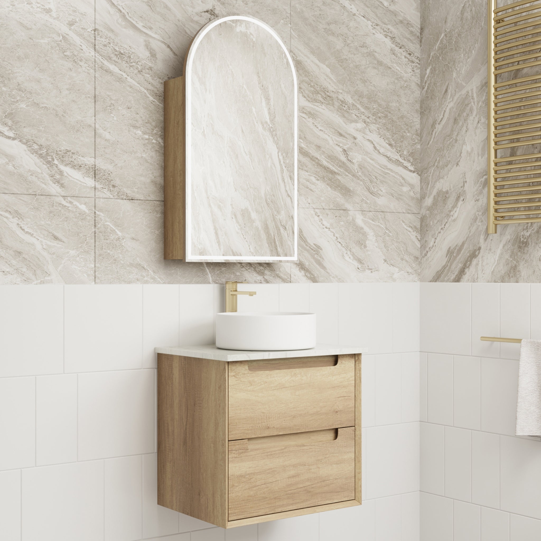 AULIC MORENO NATURAL TIMBER 600MM SINGLE BOWL WALL HUNG VANITY